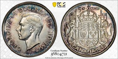 1947 50C Wide Date Curved 7 MS64