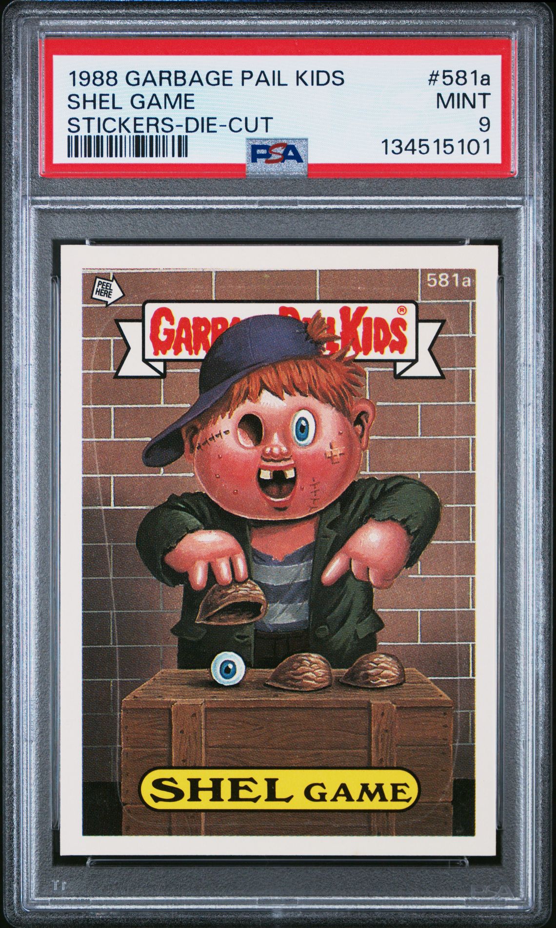 1988 Topps GARBAGE PAIL KIDS STICKERS STICKERS-DIE-CUT #581A Shel Game front
