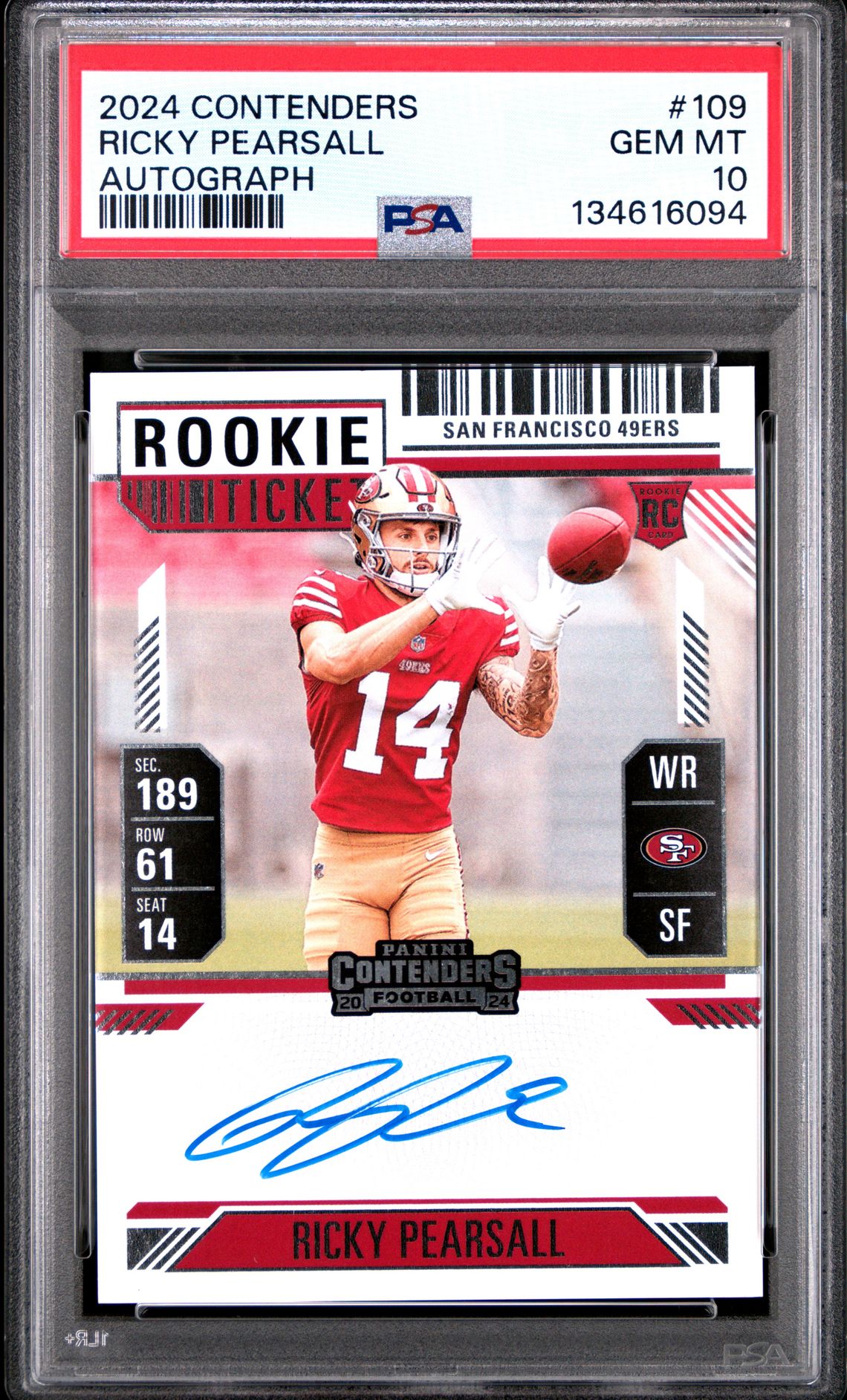 2024 Panini Contenders Ricky Pearsall #109 (Autograph) Gem Mt 10 front