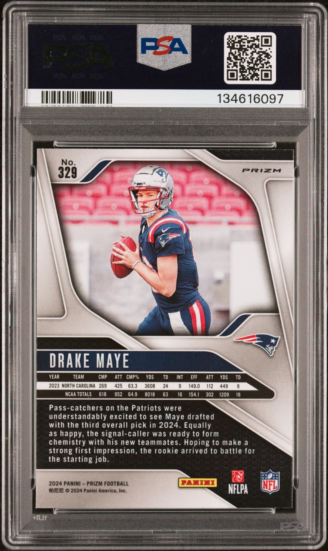 2024 Panini Prizm Drake Maye #329 (Lazer Prizm) Mint 9 back