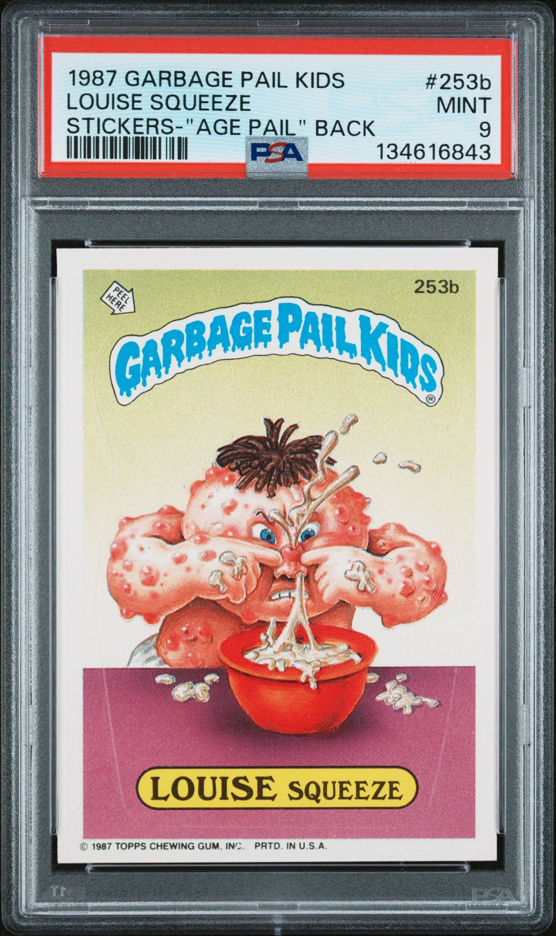 1987 Topps GARBAGE PAIL KIDS STICKERS STICKERS-"AGE PAIL" BACK #253B Louise Squeeze front