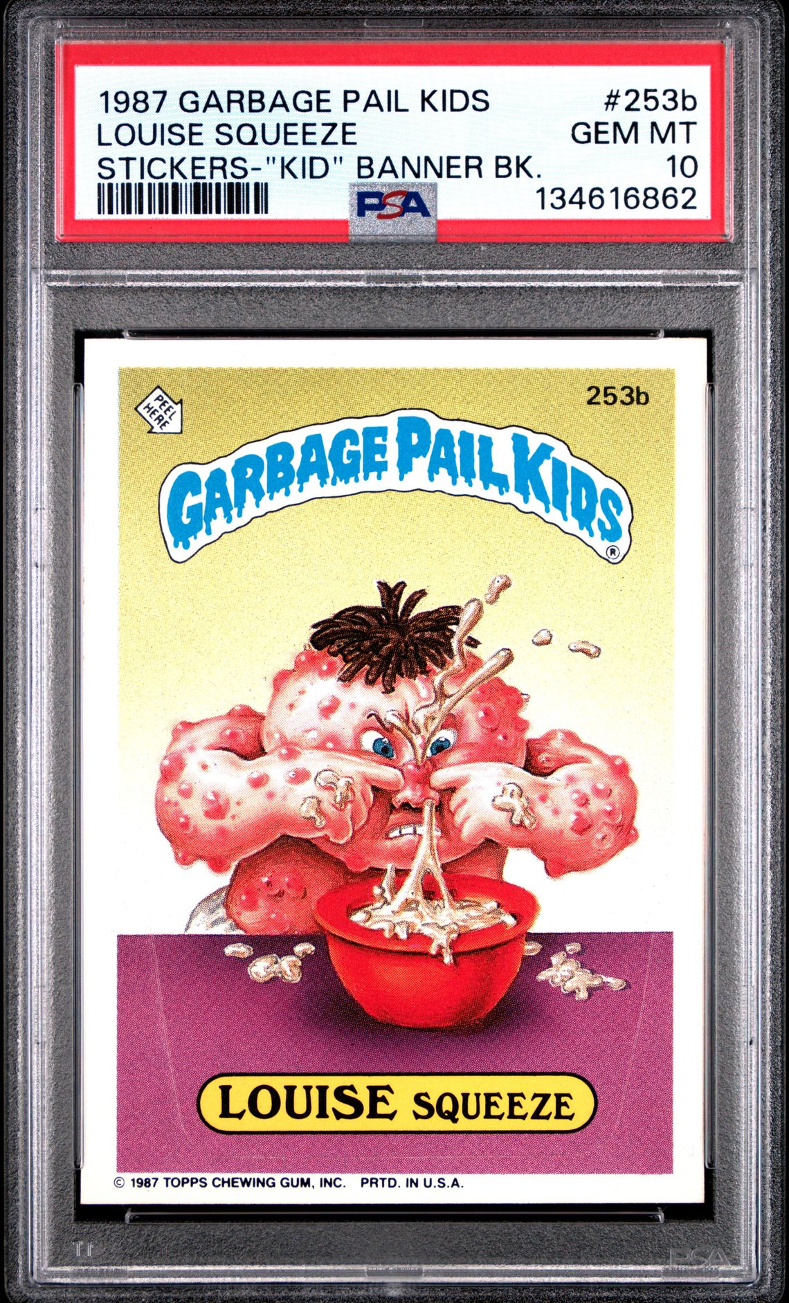 1987 Topps GARBAGE PAIL KIDS STICKERS STICKERS-"AGE PAIL" BACK #253B Louise Squeeze front