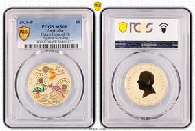 2025-P $1 Green Emu Al-Br Ngana Nyitting, Colorized MS69