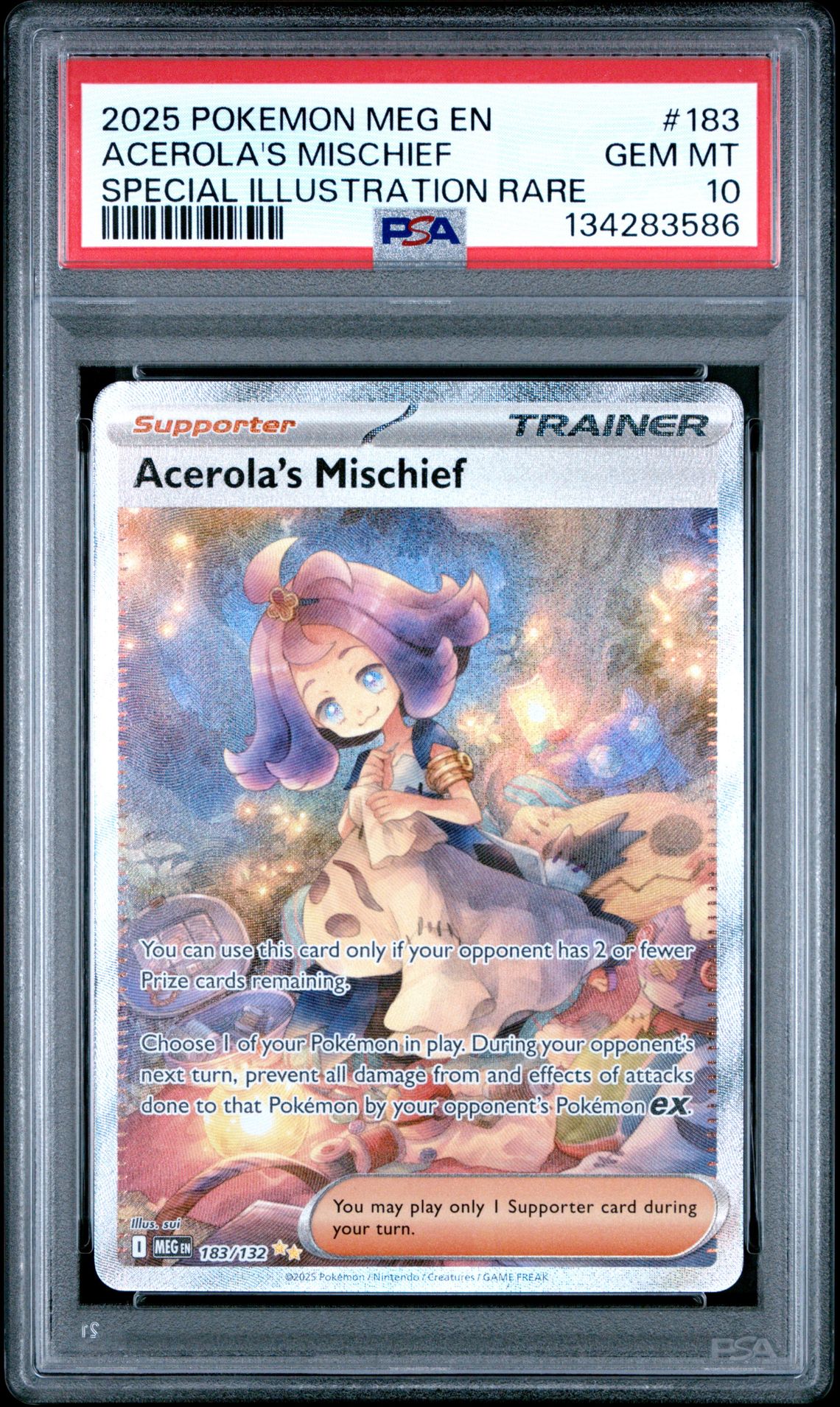 2025 Pokemon Meg En-Mega Evolution Acerola's Mischief #183 (Special Illustration Rare) Gem Mt 10 front