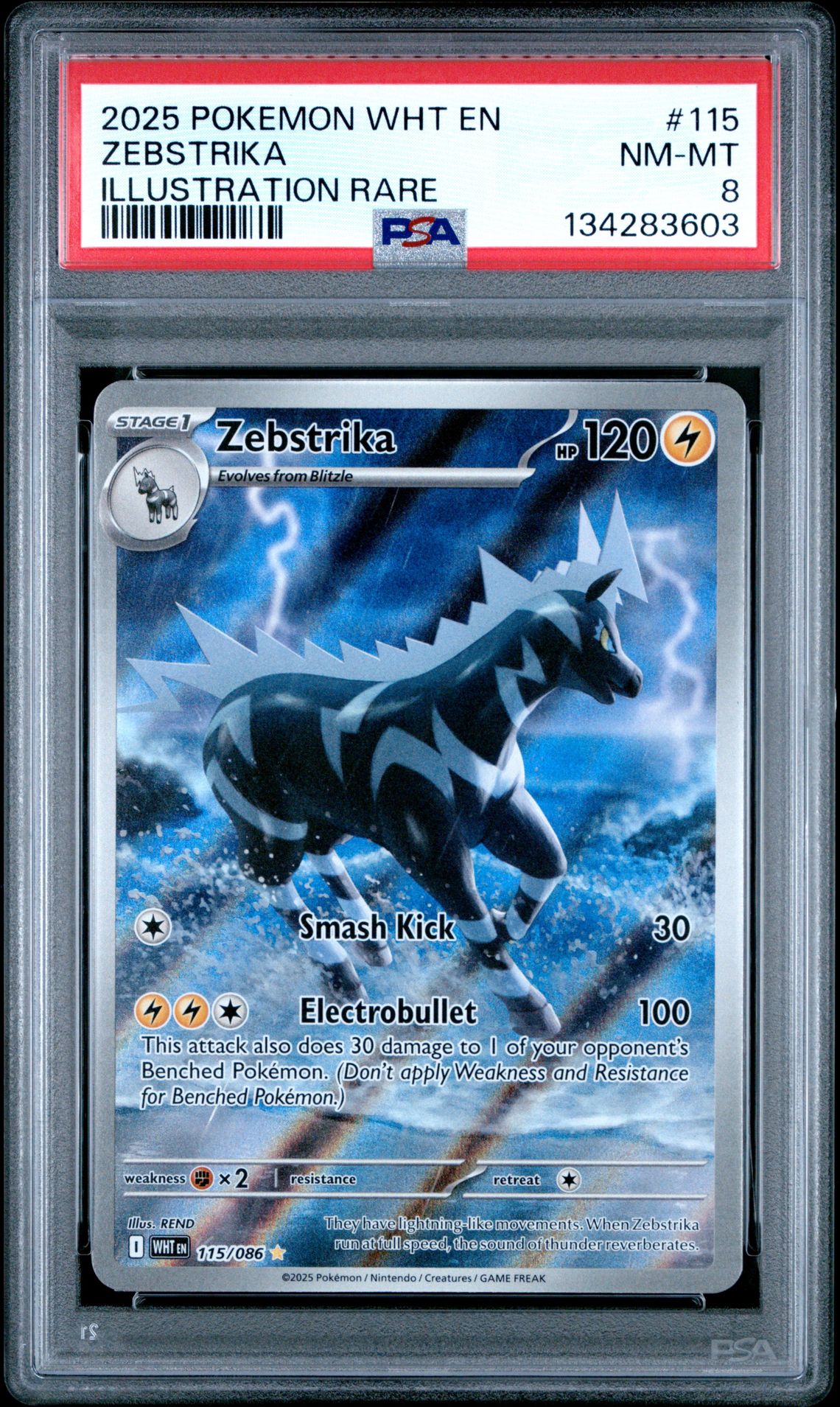 2025 Pokemon Wht En-White Flare Zebstrika #115 (Illustration Rare) Nm-Mt 8 front