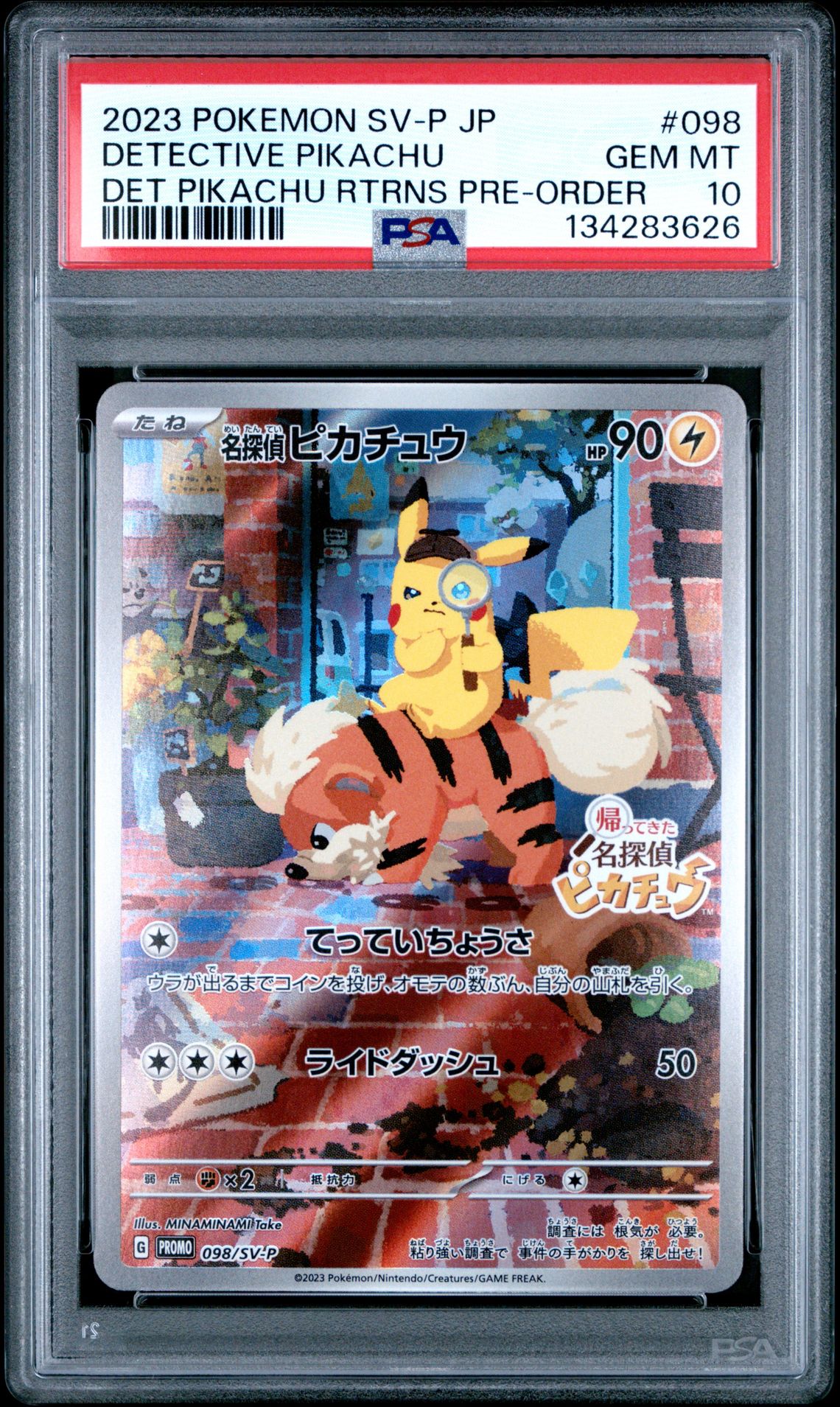 2023 Pokemon Japanese Sv-P Promo Detective Pikachu #098 (Det Pikachu Rtrns Pre-Order) Gem Mt 10 front