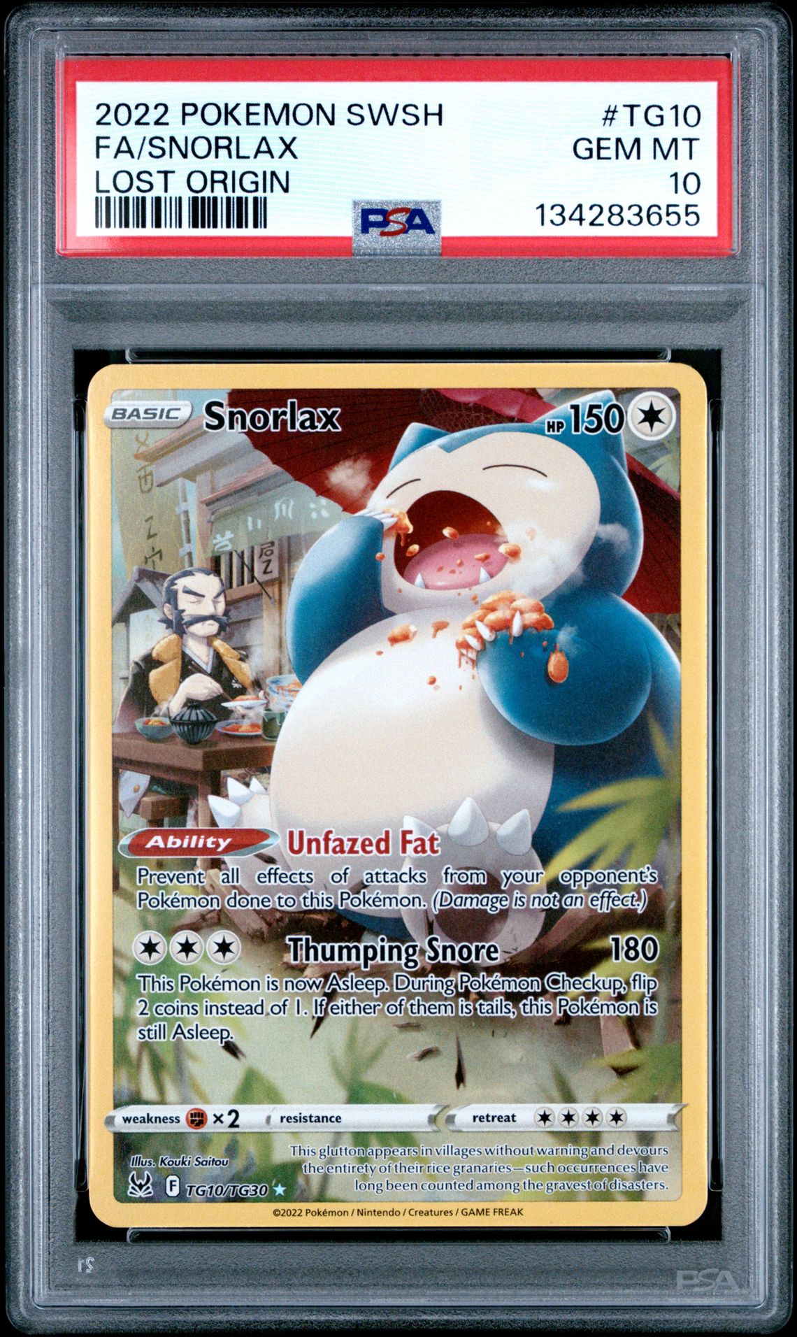 2022 Pokemon Sword & Shield Lost Origin Fa/Snorlax #Tg10 (Lost Origin) Gem Mt 10 front