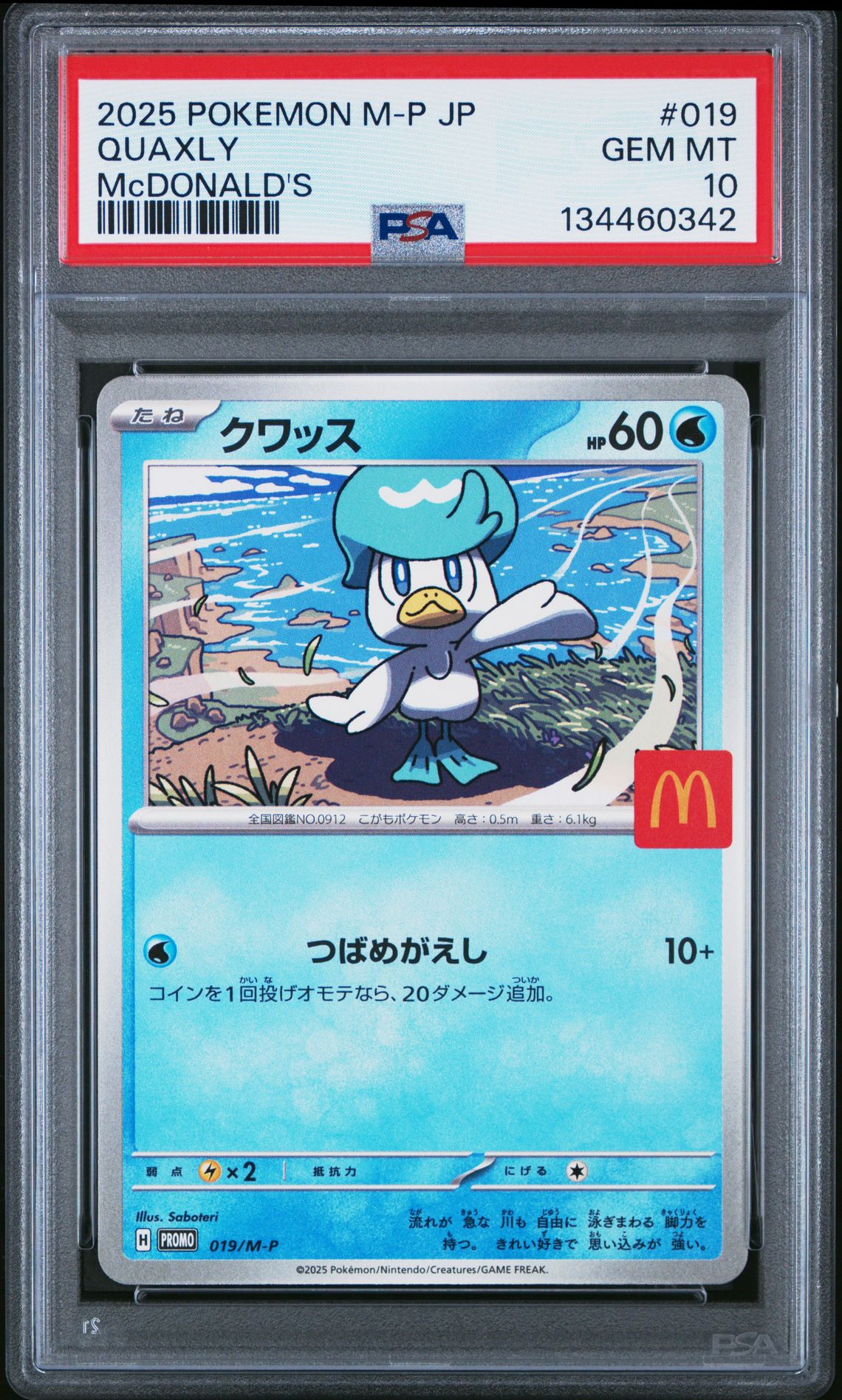 2025 Pokemon Japanese M-P Promo Quaxly #019 (Mcdonald's) Gem Mt 10 front