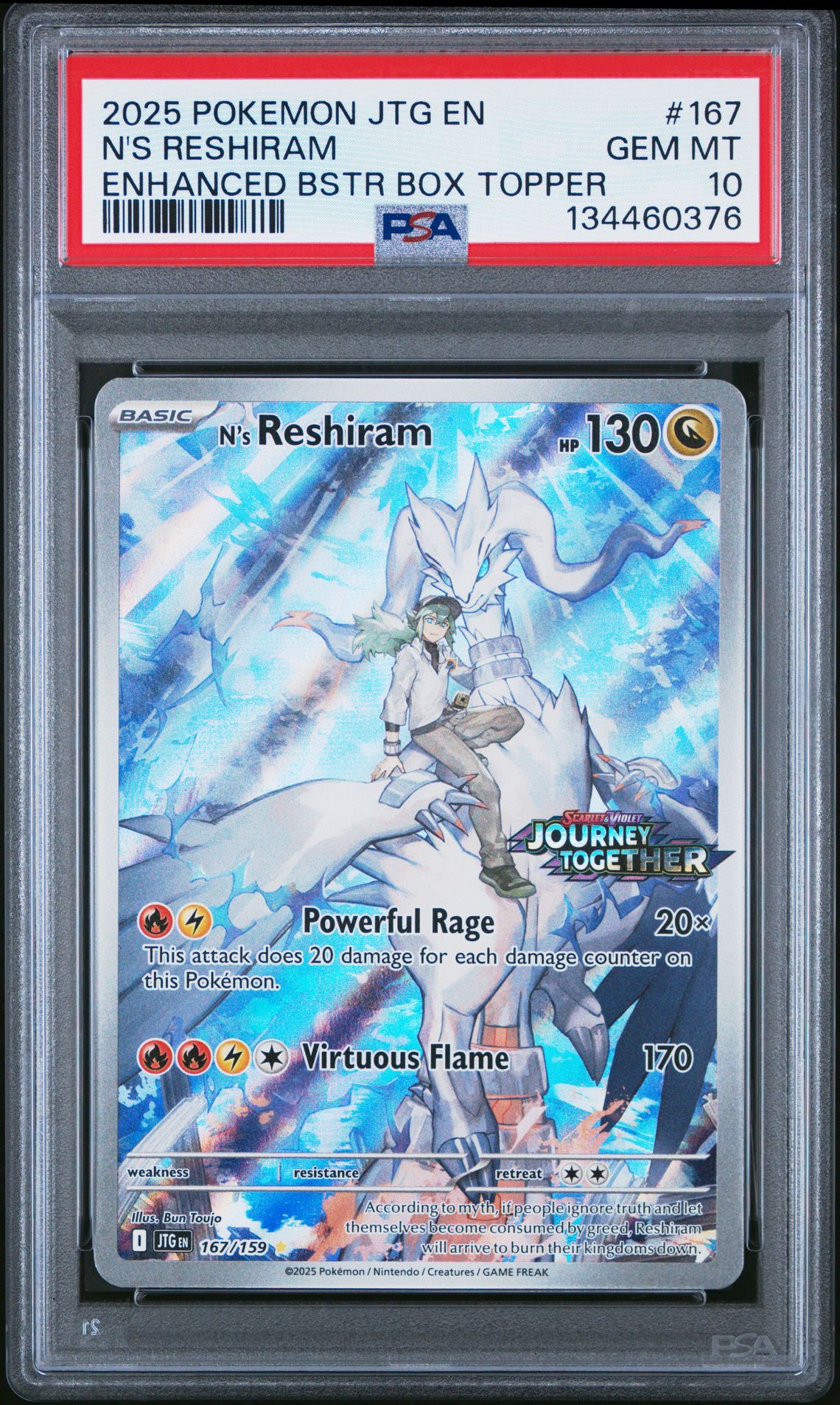 2025 Pokemon Jtg En-Journey Together N's Reshiram #167 (Enhanced Bstr Box Topper) Gem Mt 10 front