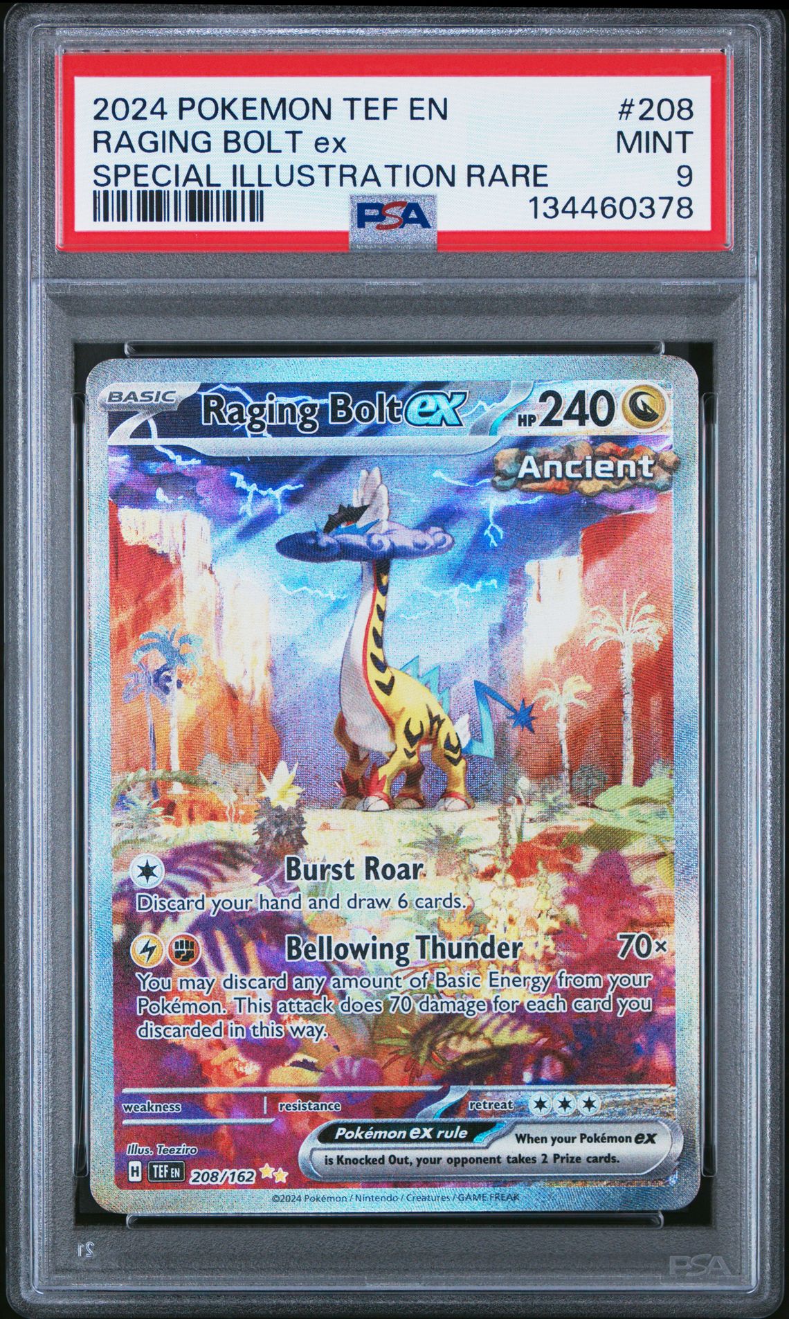 2024 Pokemon Tef En-Temporal Forces Raging Bolt Ex #208 (Special Illustration Rare) Mint 9 front
