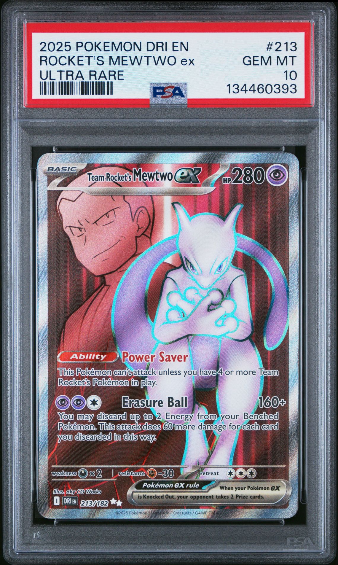 2025 Pokemon Dri En-Destined Rivals Rocket's Mewtwo Ex #213 (Ultra Rare) Gem Mt 10 front