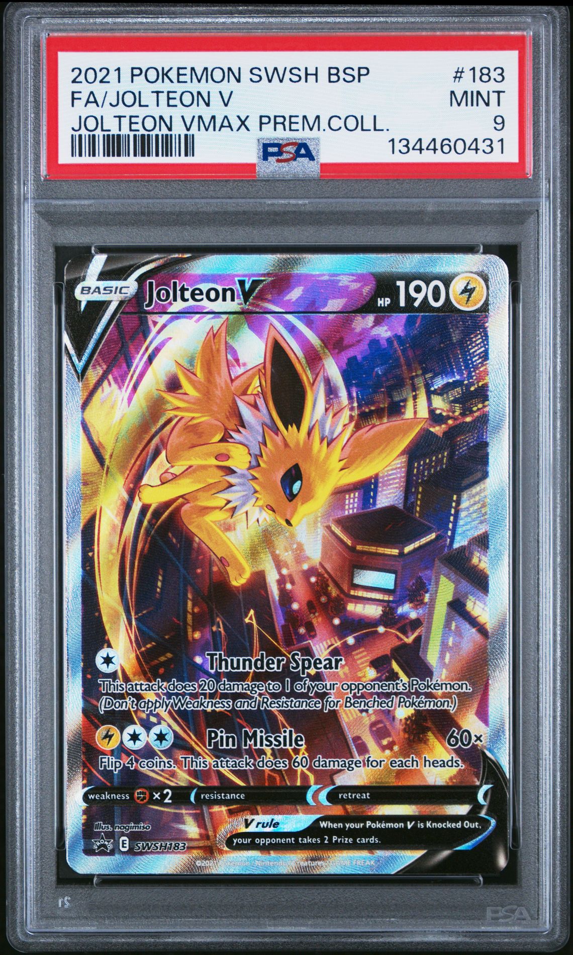 2021 Pokemon Swsh Black Star Promo Fa/Jolteon V #183 (Jolteon Vmax Prem.coll.) Mint 9 front