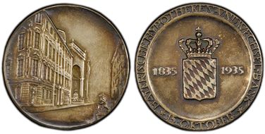 1935 Medal  Bavarian Mortgage Ag 100 Years FEINSILBER Edge MS64
