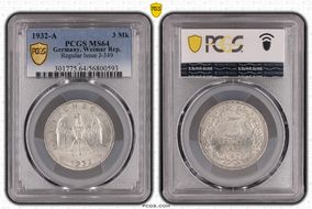 1932-A 3 Mk Regular Issue J-349 MS64