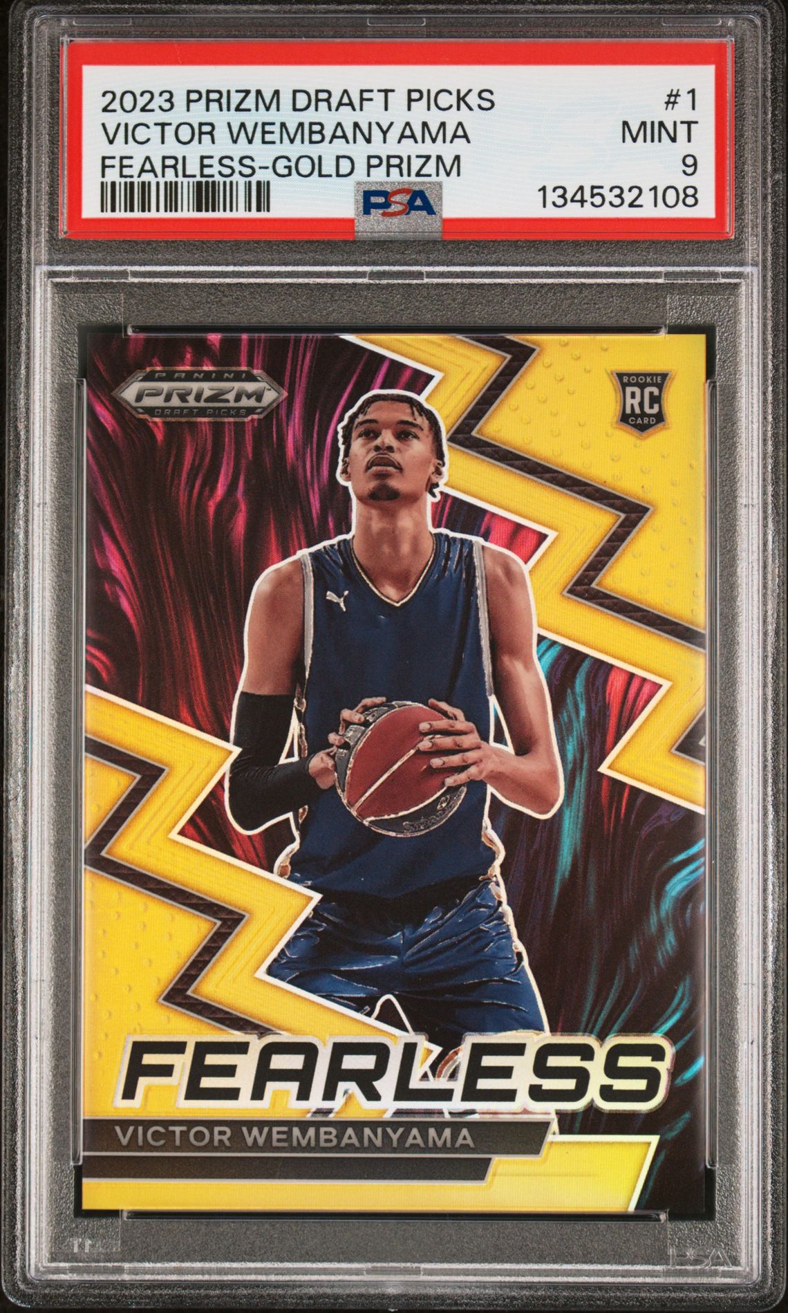 2023 Panini Prizm Draft Picks Fearless Victor Wembanyama #1 (Fearless-Gold Prizm) Mint 9 front