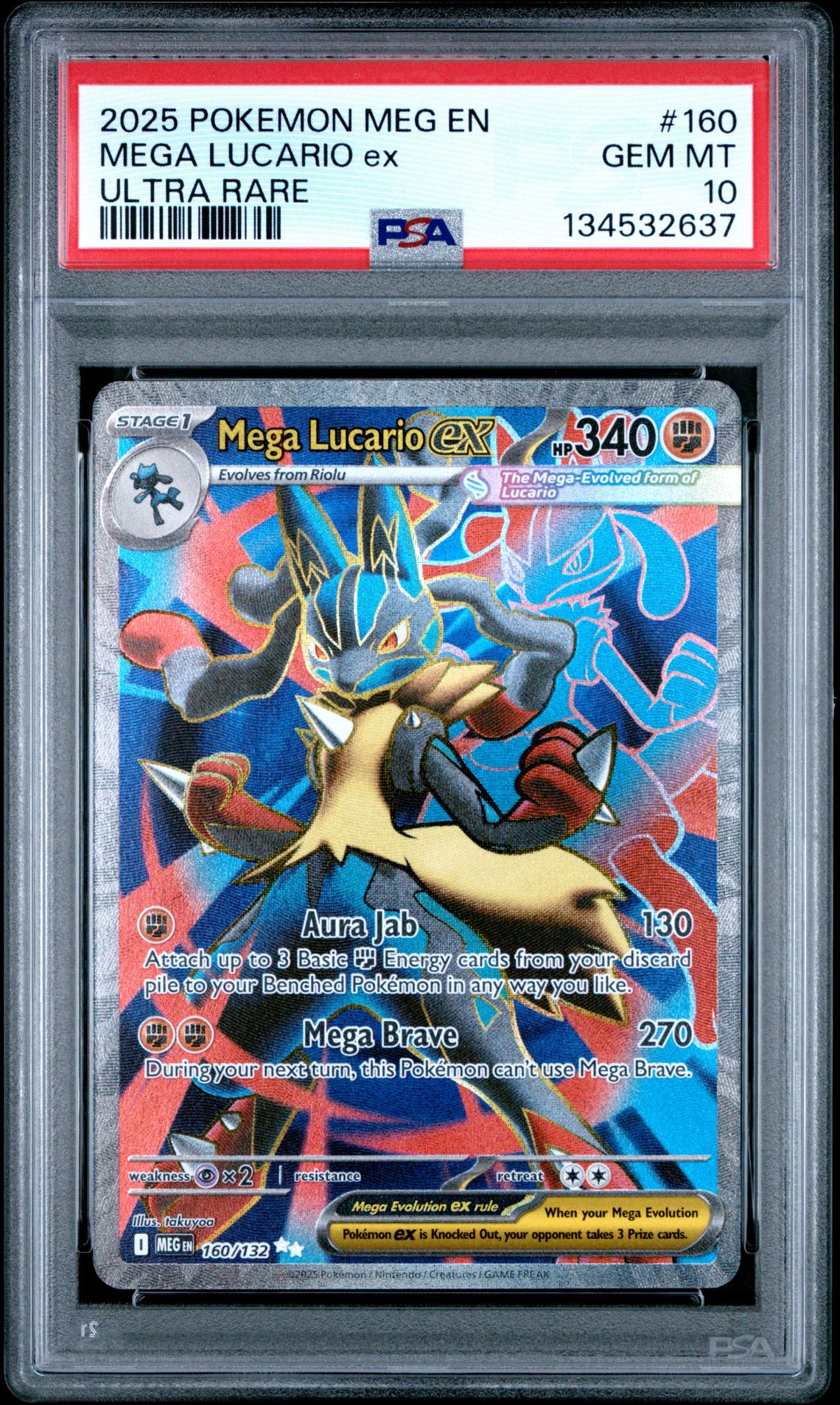 2025 Pokemon Meg En-Mega Evolution Mega Lucario Ex #160 (Ultra Rare) Gem Mt 10 front