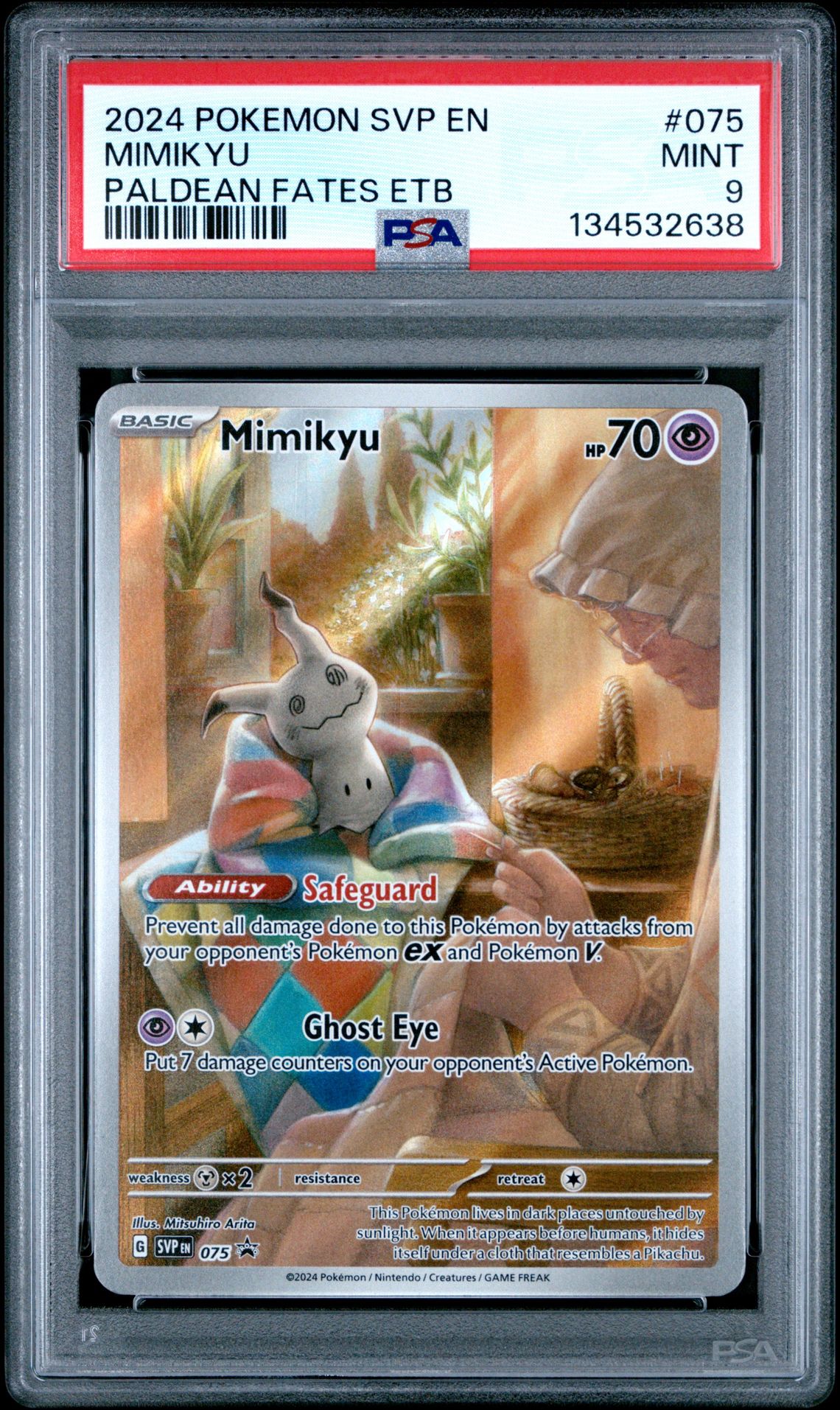 2024 Pokemon Svp En-Sv Black Star Promo Mimikyu #075 (Paldean Fates Etb) Mint 9 front