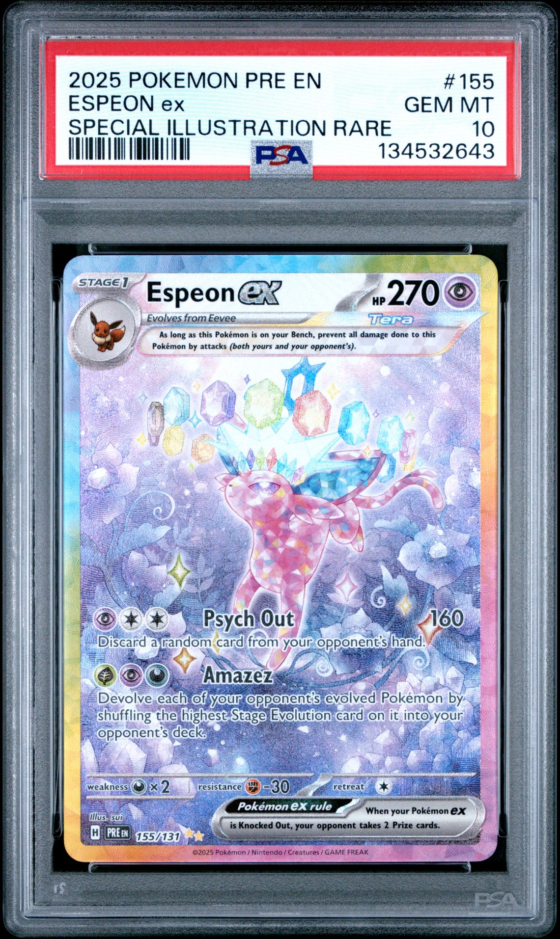 2025 Pokemon Pre En-Prismatic Evolutions Espeon Ex #155 (Special Illustration Rare) Gem Mt 10 front