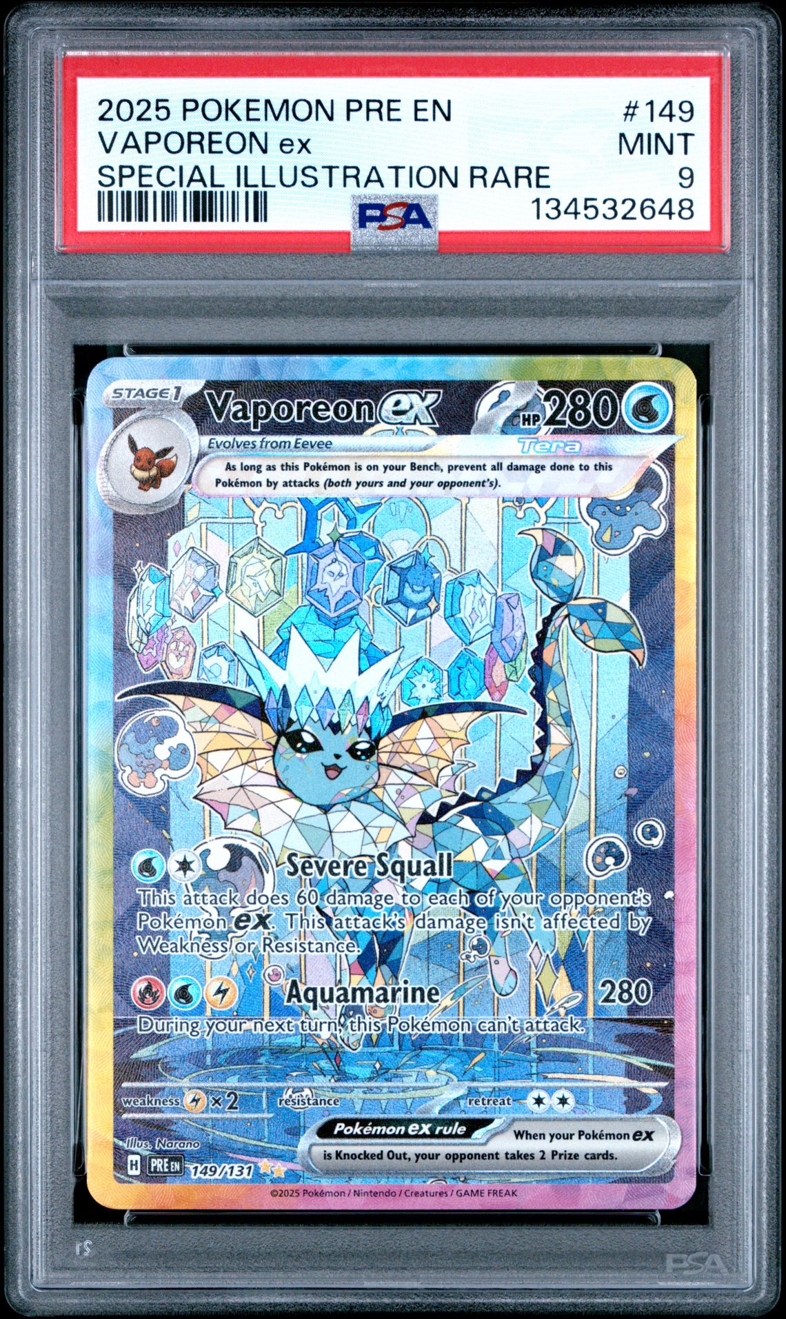 2025 Pokemon Pre En-Prismatic Evolutions Vaporeon Ex #149 (Special Illustration Rare) Mint 9 front