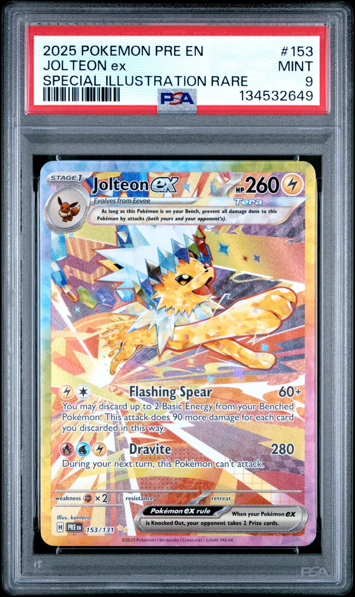 2025 Pokemon Pre En-Prismatic Evolutions Jolteon Ex #153 (Special Illustration Rare) Mint 9 front