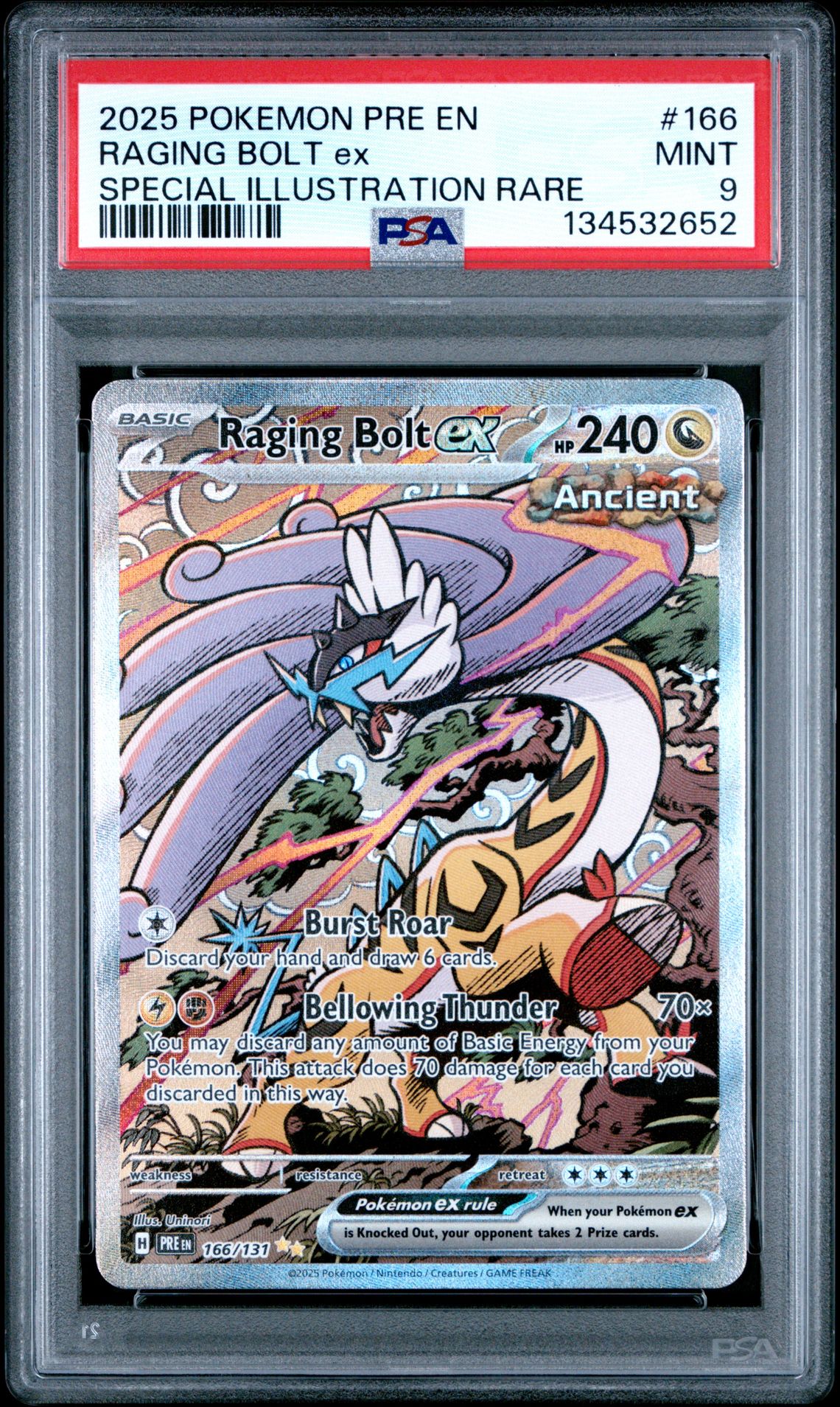 2025 Pokemon Pre En-Prismatic Evolutions Raging Bolt Ex #166 (Special Illustration Rare) Mint 9 front