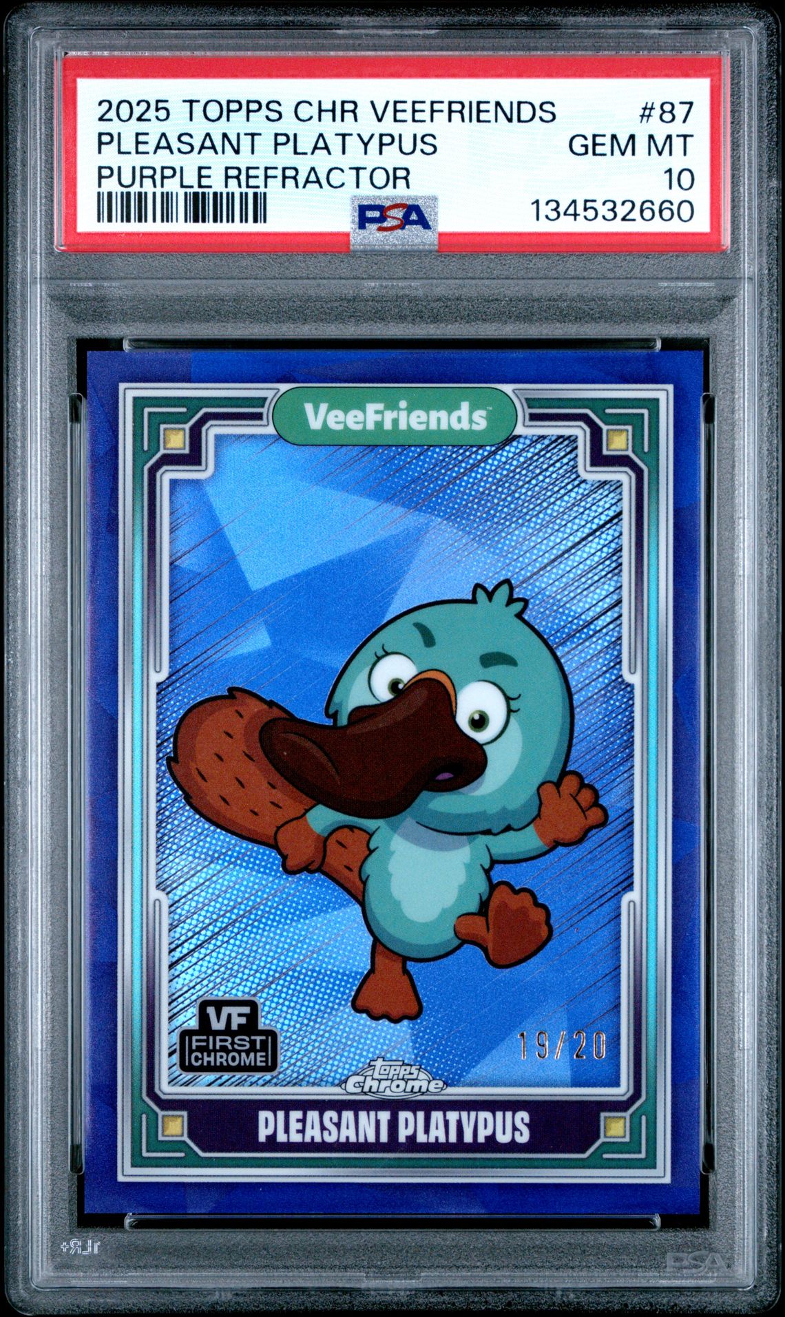 2025 Topps Chrome Veefriends Pleasant Platypus #87 (Purple Refractor) Gem Mt 10 front