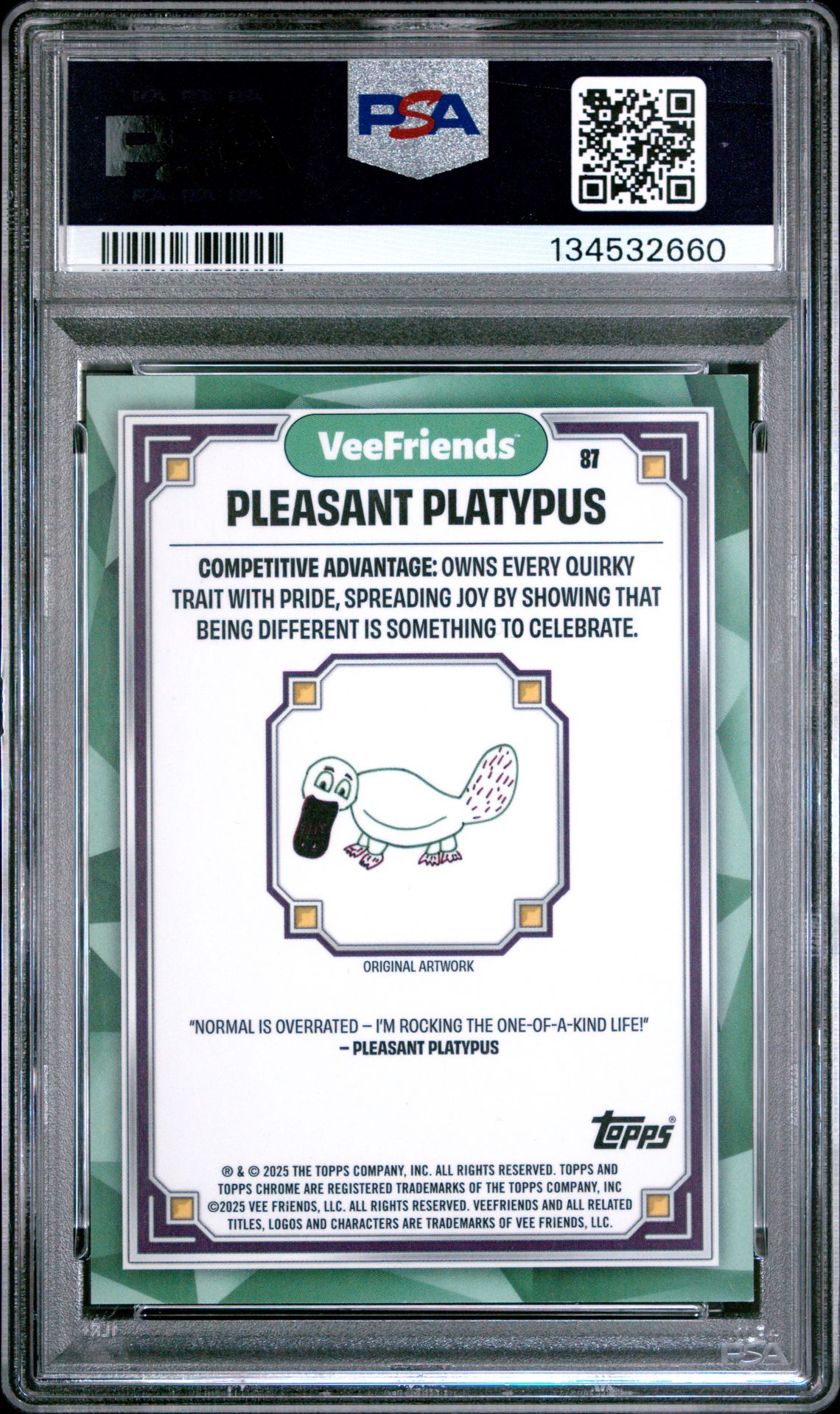 2025 Topps Chrome Veefriends Pleasant Platypus #87 (Purple Refractor) Gem Mt 10 back