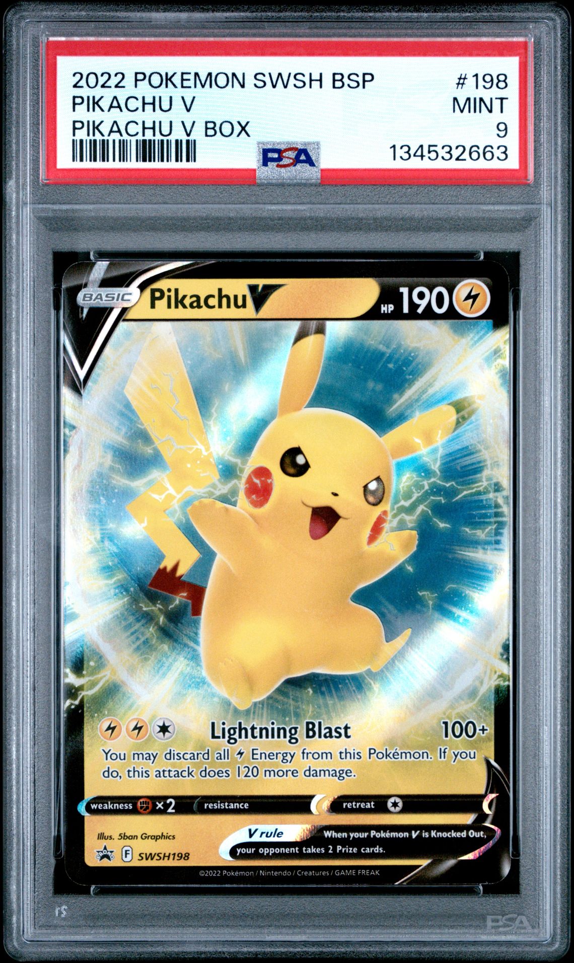 2022 Pokemon Swsh Black Star Promo Pikachu V #198 (Pikachu V Box) Mint 9 front