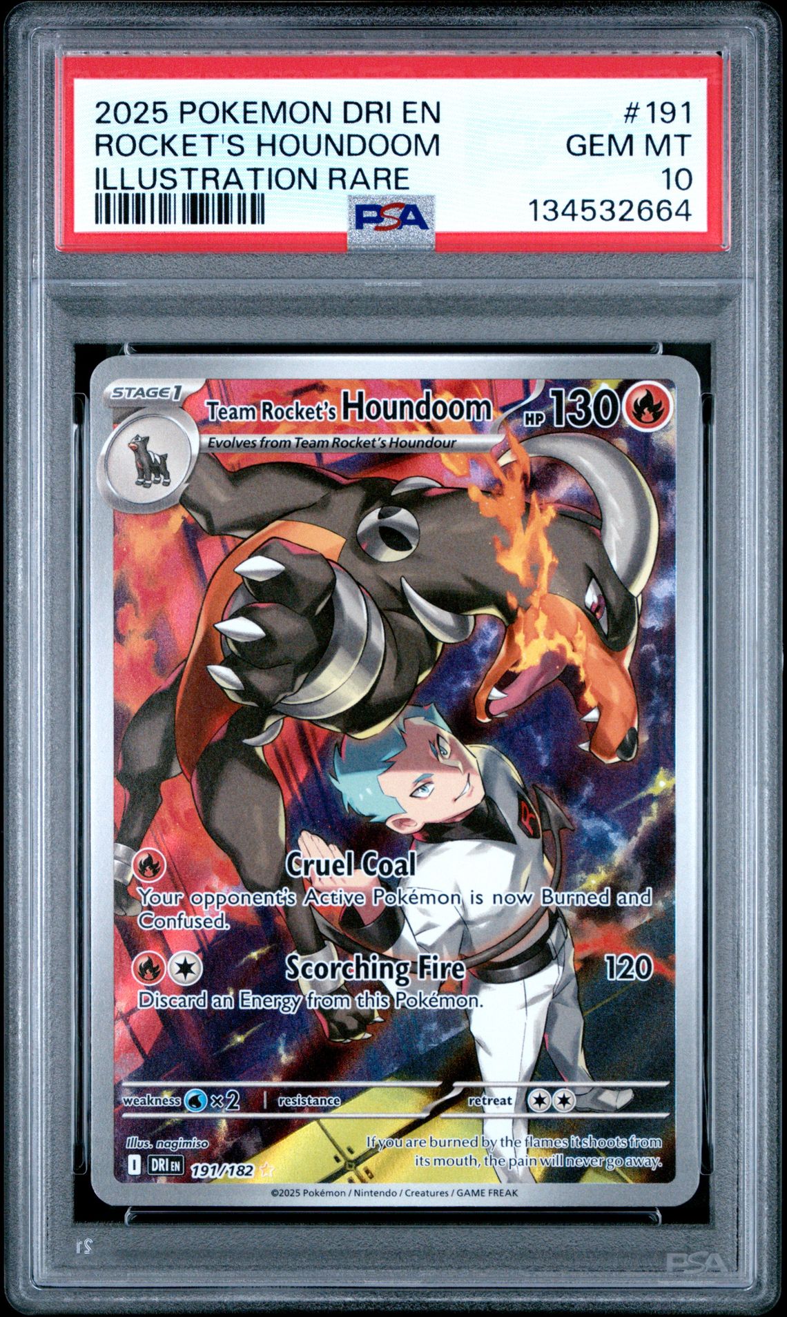 2025 Pokemon Dri En-Destined Rivals Rocket's Houndoom #191 (Illustration Rare) Gem Mt 10 front