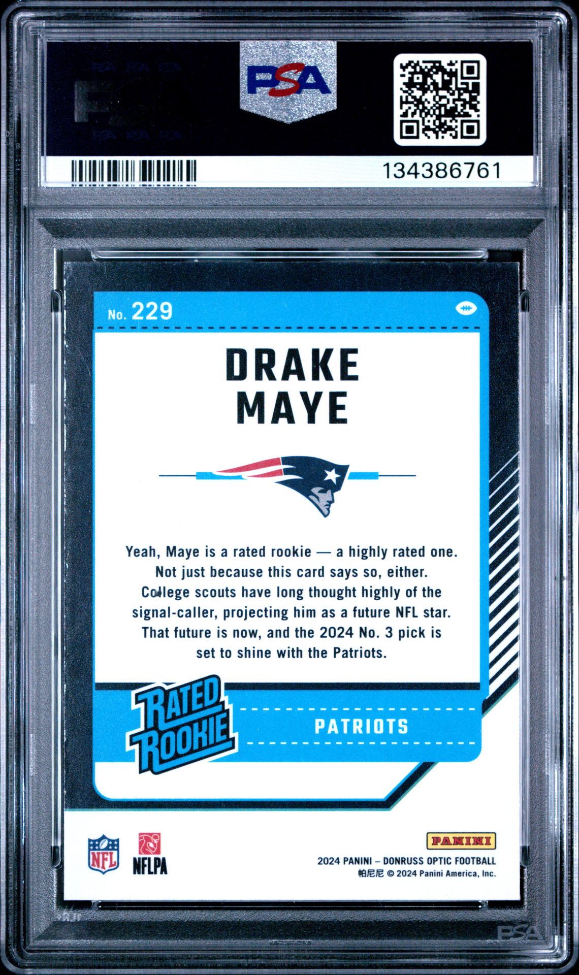 2024 Panini Donruss Optic Drake Maye #229 Mint 9 back