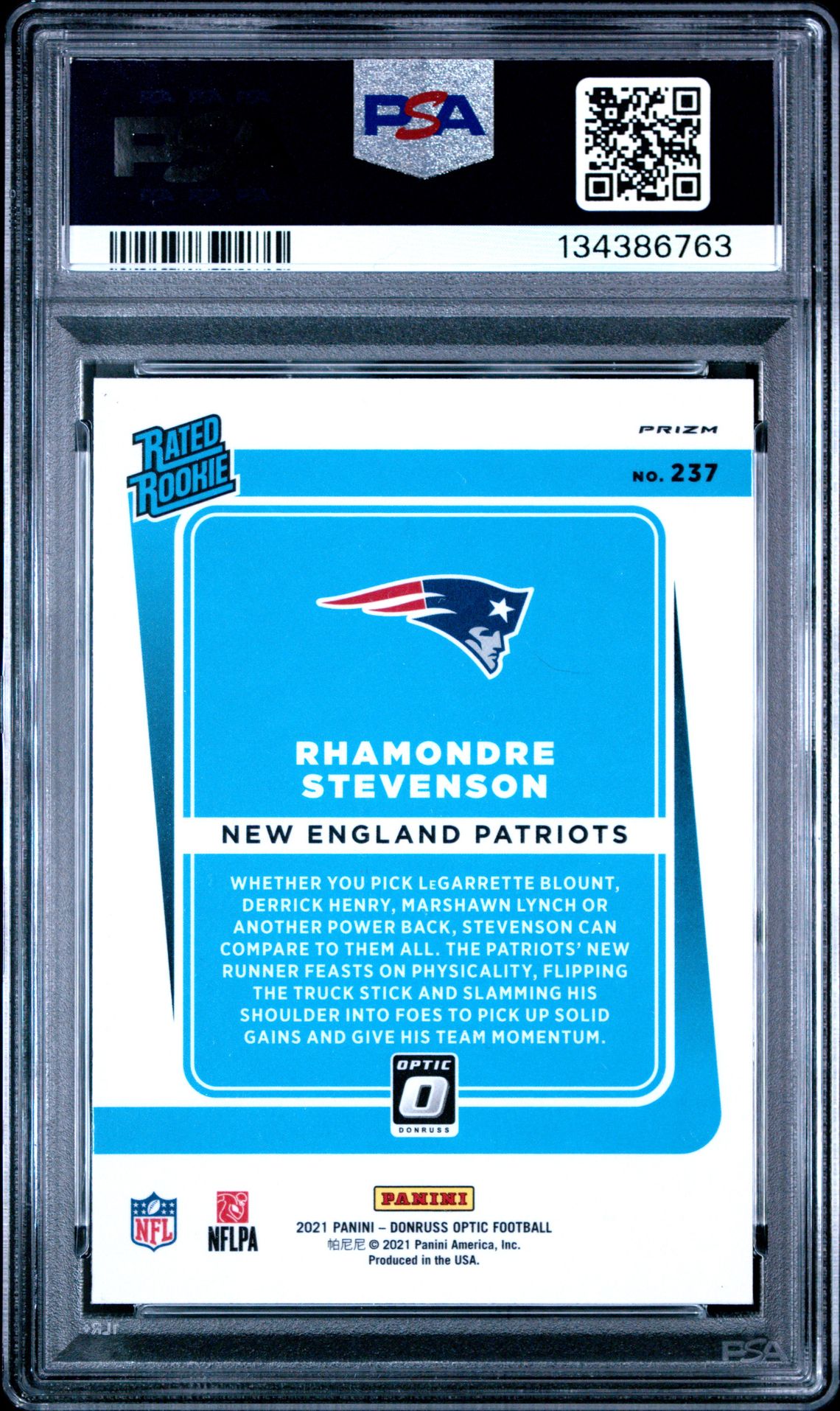 2021 Panini Donruss Optic Rhamondre Stevenson #237 (Green Velocity) Gem Mt 10 back