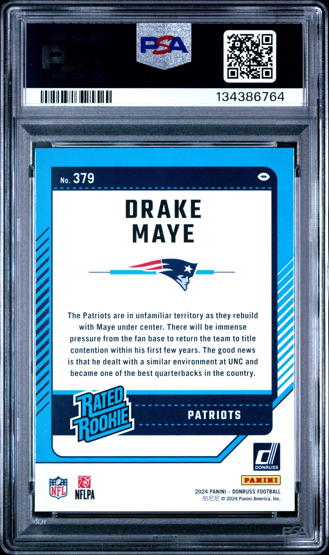 2024 Panini Donruss Drake Maye #379 Gem Mt 10 back