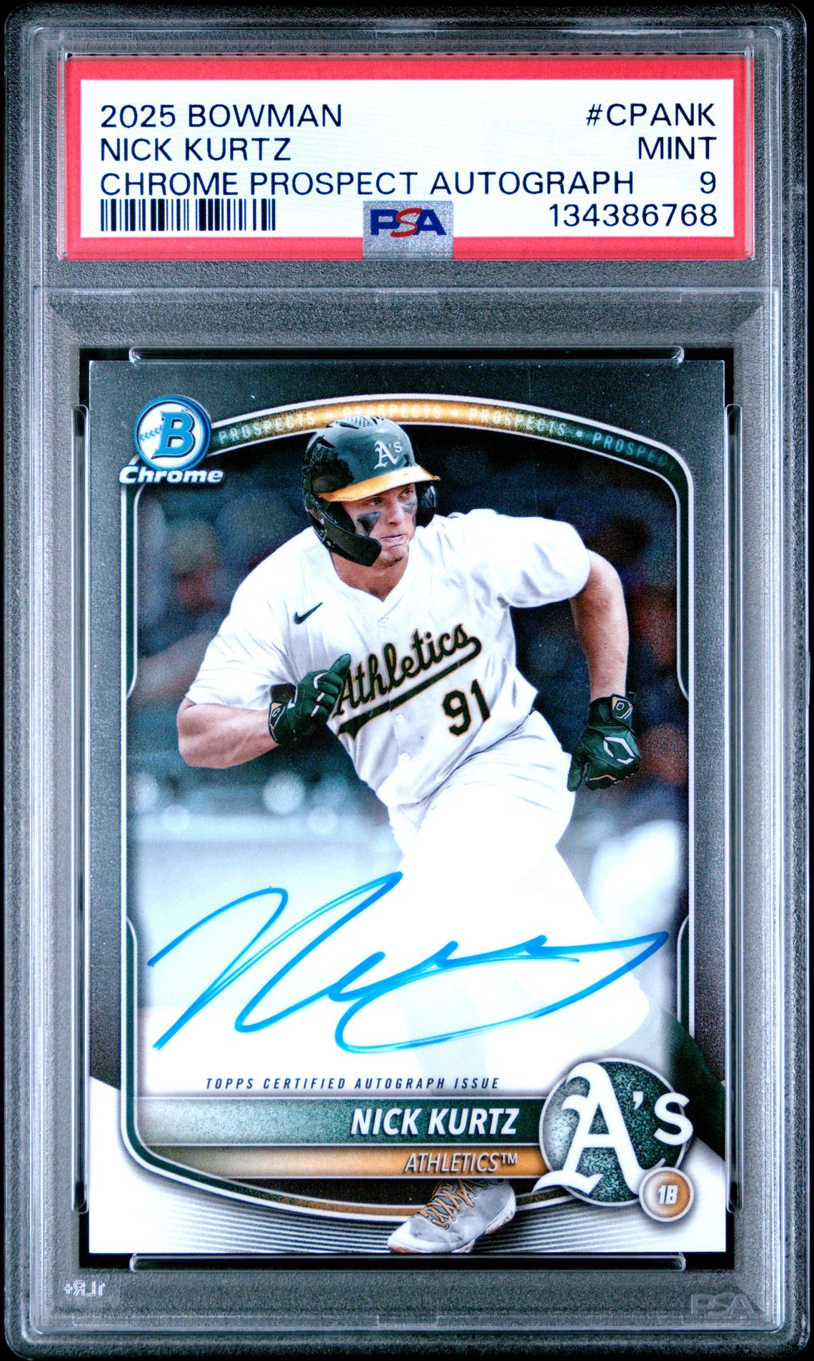 2025 Bowman Chrome Prospect Autographs Nick Kurtz #Cpank Mint 9 front