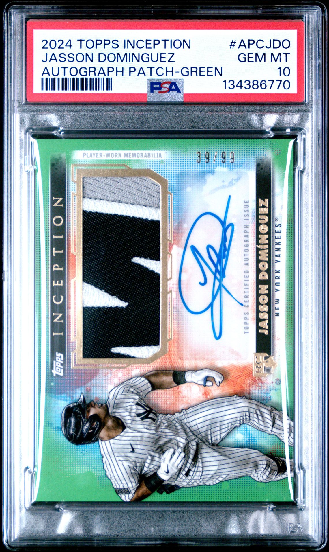 2024 Topps Inception Autograph Patch Jasson Dominguez #Apcjdo (Autograph Patch-Green) Gem Mt 10 front