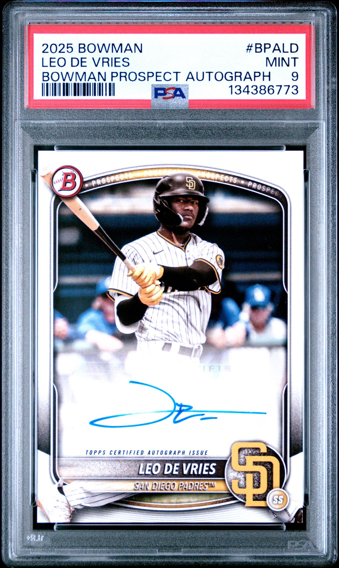 2025 Bowman Bowman Prospect Autographs Leo De Vries #Bpald Mint 9 front