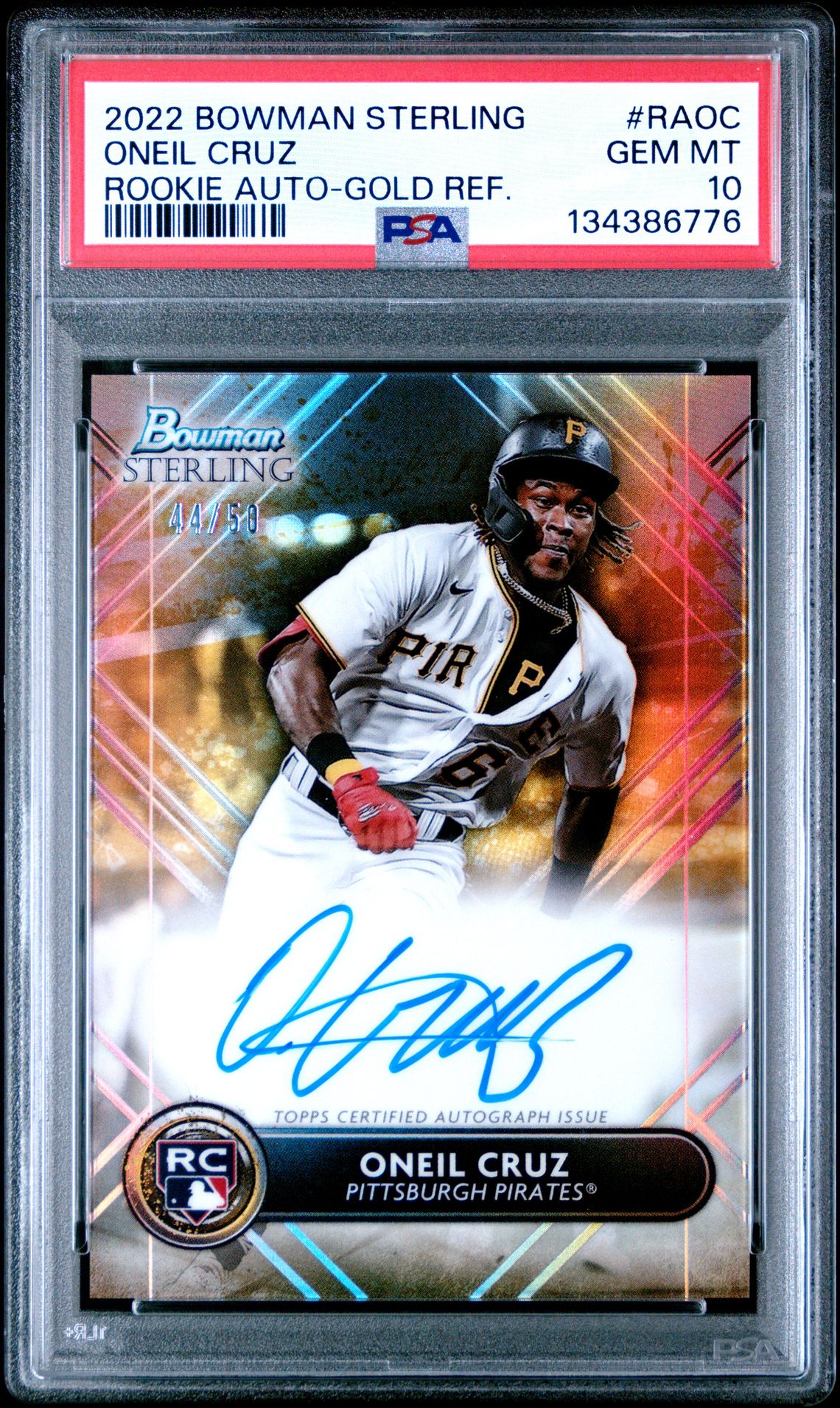 2022 Bowman Sterling Rookie Autographs Oneil Cruz #Raoc (Rookie Auto-Gold Ref.) Gem Mt 10 front