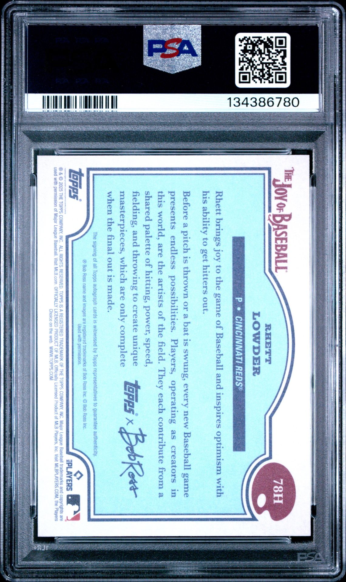 2025 Topps X Bob Ross The Joy Of Baseball Rhett Lowder #78H (Autograph-Paint Splatter) Mint 9 back