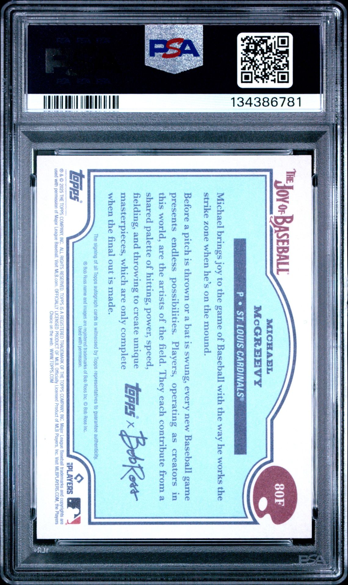 2025 Topps X Bob Ross The Joy Of Baseball Michael Mcgreevy #80F (Autograph-Prussian Blue) Mint 9 back