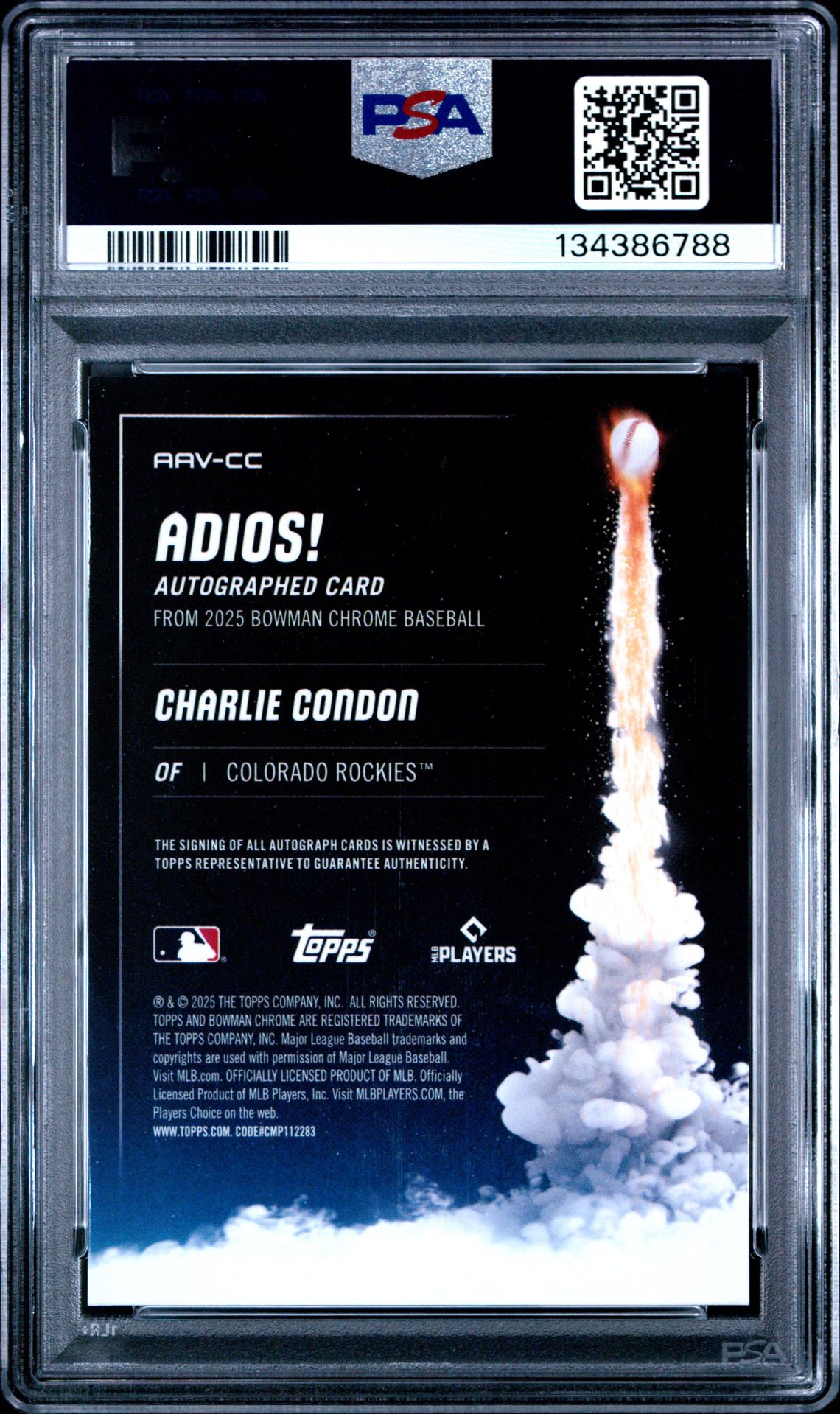 2025 Bowman Chrome Adios Autographs Charlie Condon #Aav-Cc (Adios Auto-Gold Mini Dia) Mint 9 back