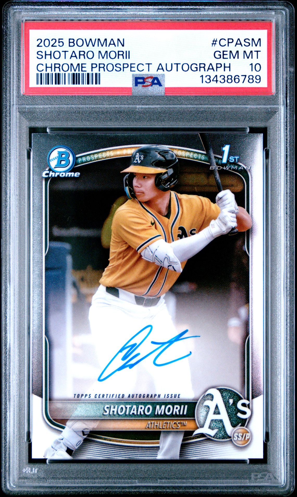 2025 Bowman Chrome Prospect Autographs Shotaro Morii #Cpasm Gem Mt 10 front