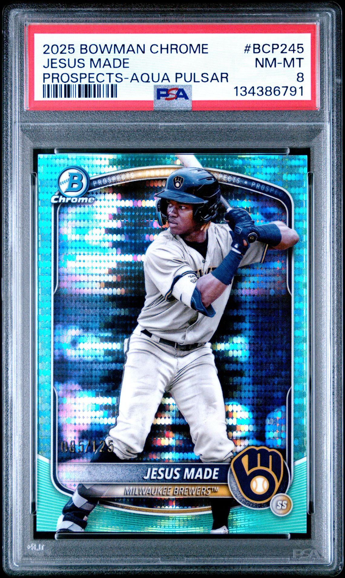 2025 Bowman Chrome Prospects Jesus Made #Bcp245 (Prospects-Aqua Pulsar) Nm-Mt 8 front