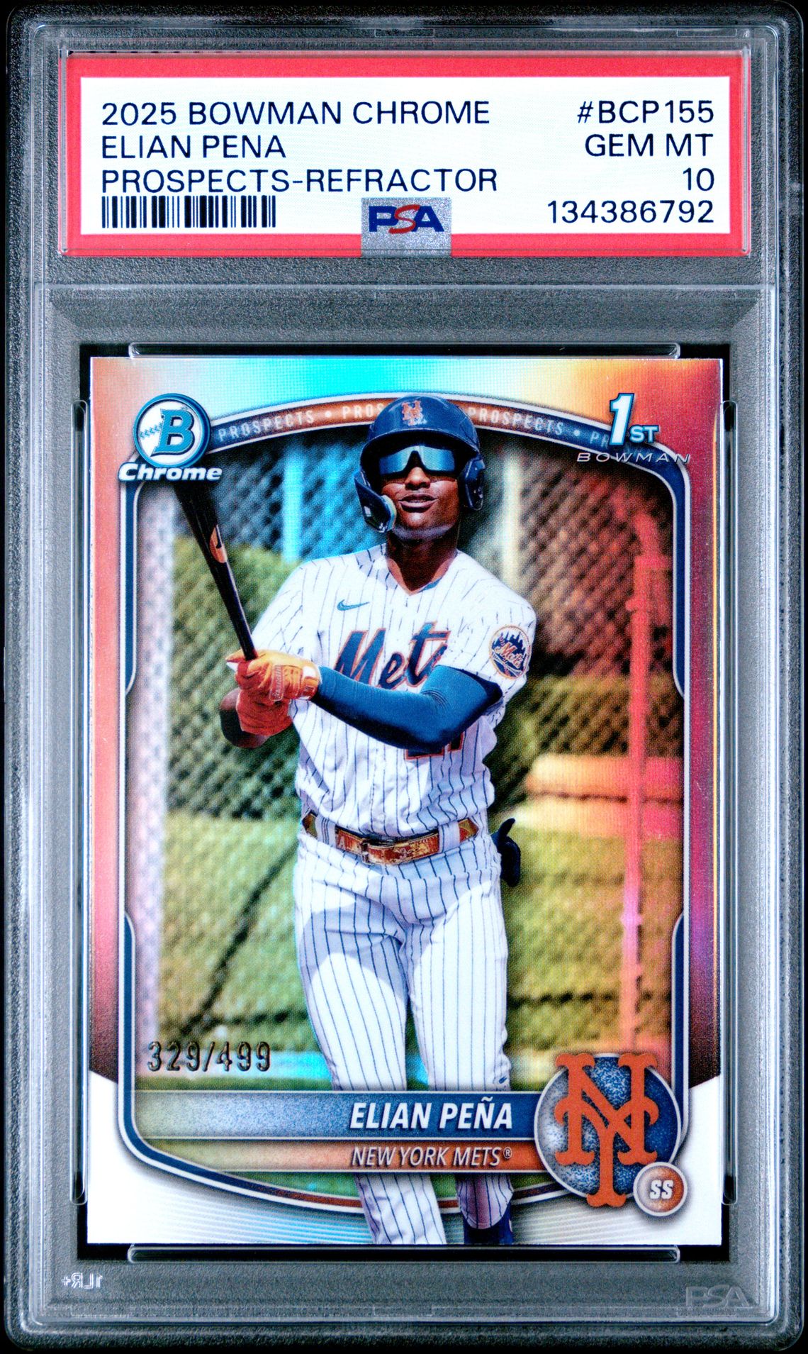 2025 Bowman Chrome Prospects Elian Pena #Bcp155 (Prospects-Refractor) Gem Mt 10 front