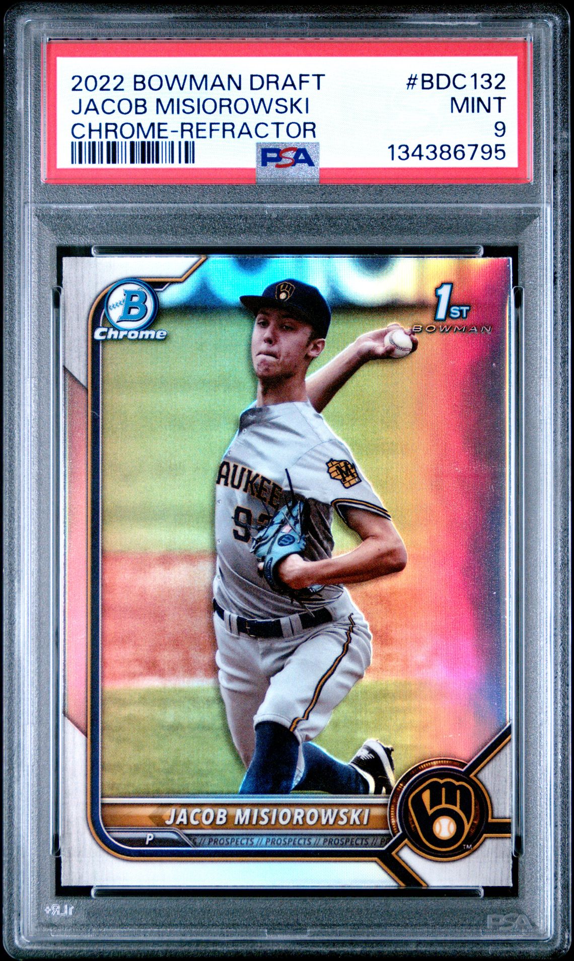 2022 Bowman Draft Jacob Misiorowski #Bdc132 (Chrome-Refractor) Mint 9 front
