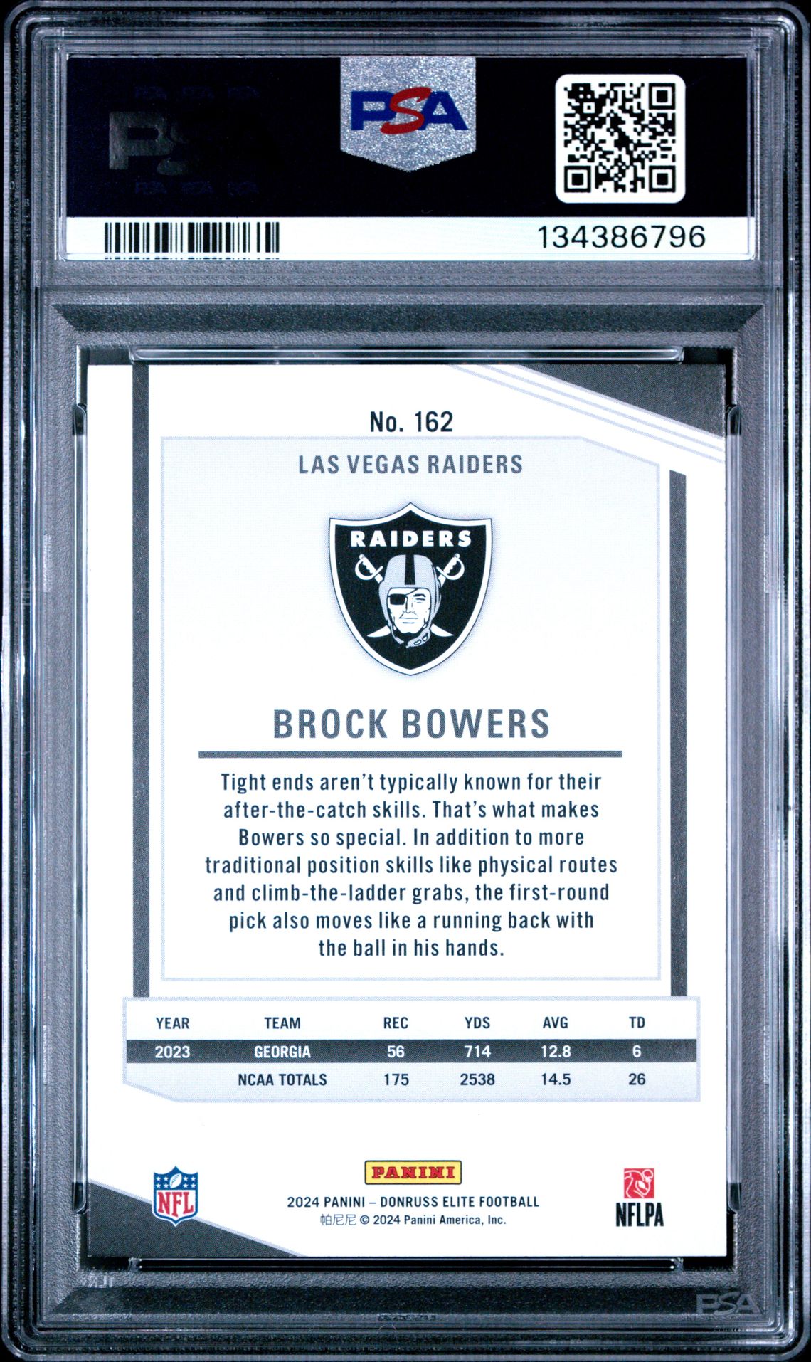 2024 Panini Donruss Elite Brock Bowers #162 (Pink) Mint 9 back