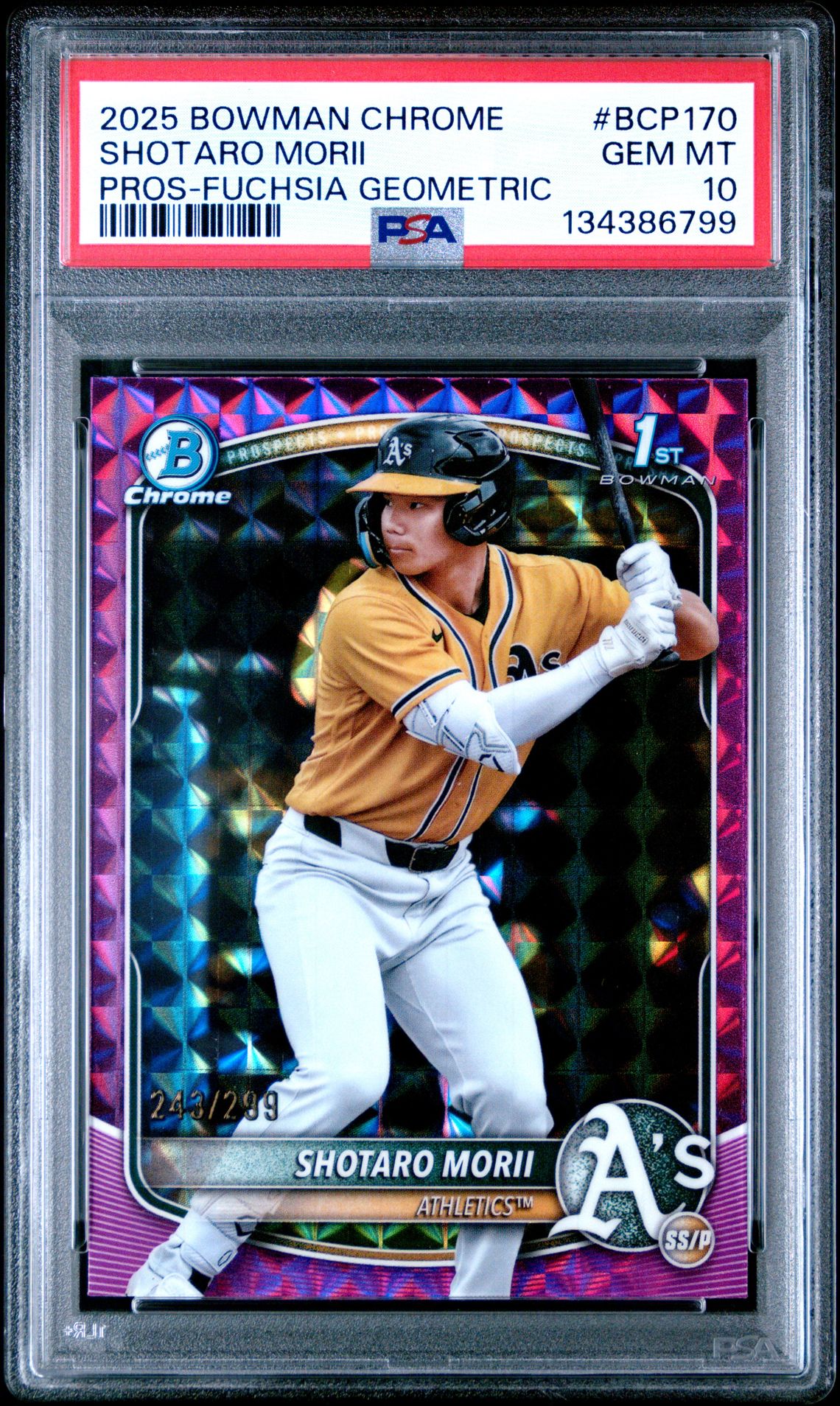 2025 Bowman Chrome Prospects Shotaro Morii #Bcp170 (Pros-Fuchsia Geometric) Gem Mt 10 front