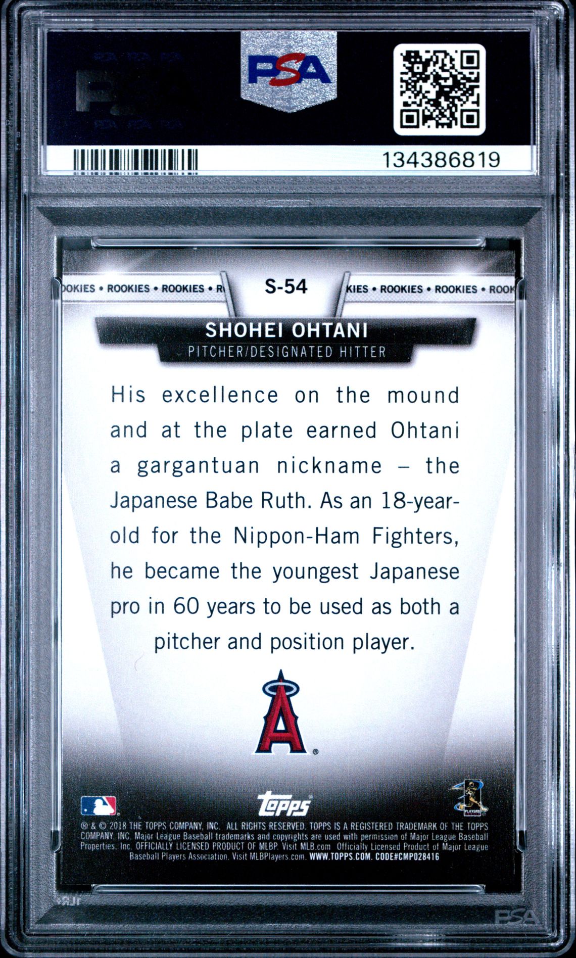 2018 Topps Topps Salute Shohei Ohtani #S-54 (Topps Salute) Mint 9 back