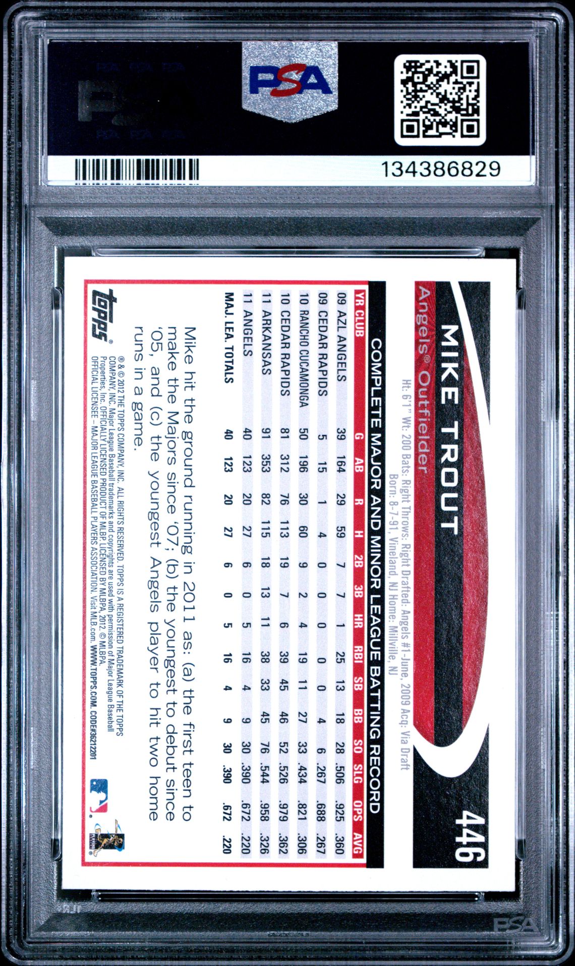 2012 Topps Mike Trout #446 Gem Mt 10 back