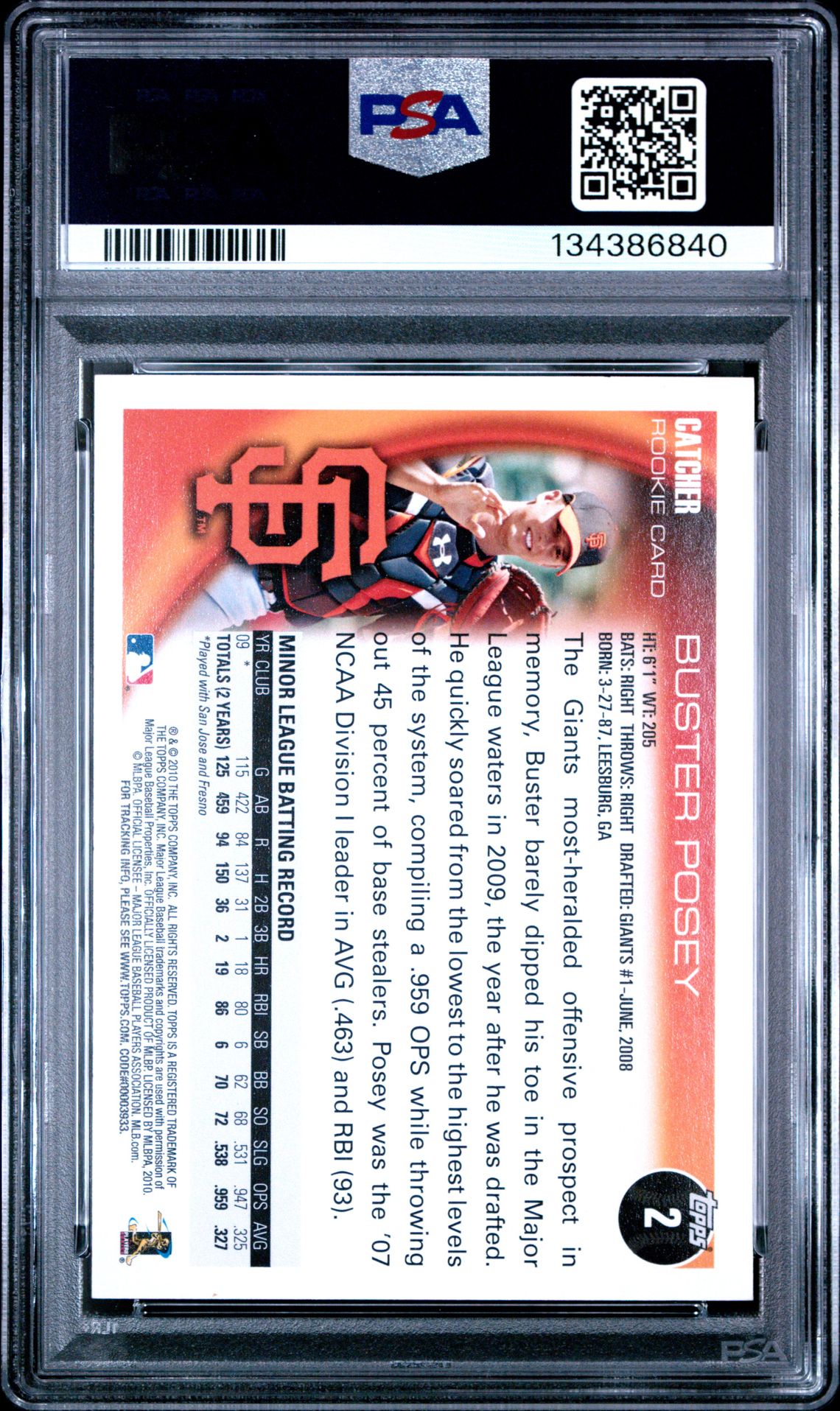 2010 Topps Buster Posey #2 Nm-Mt 8 back