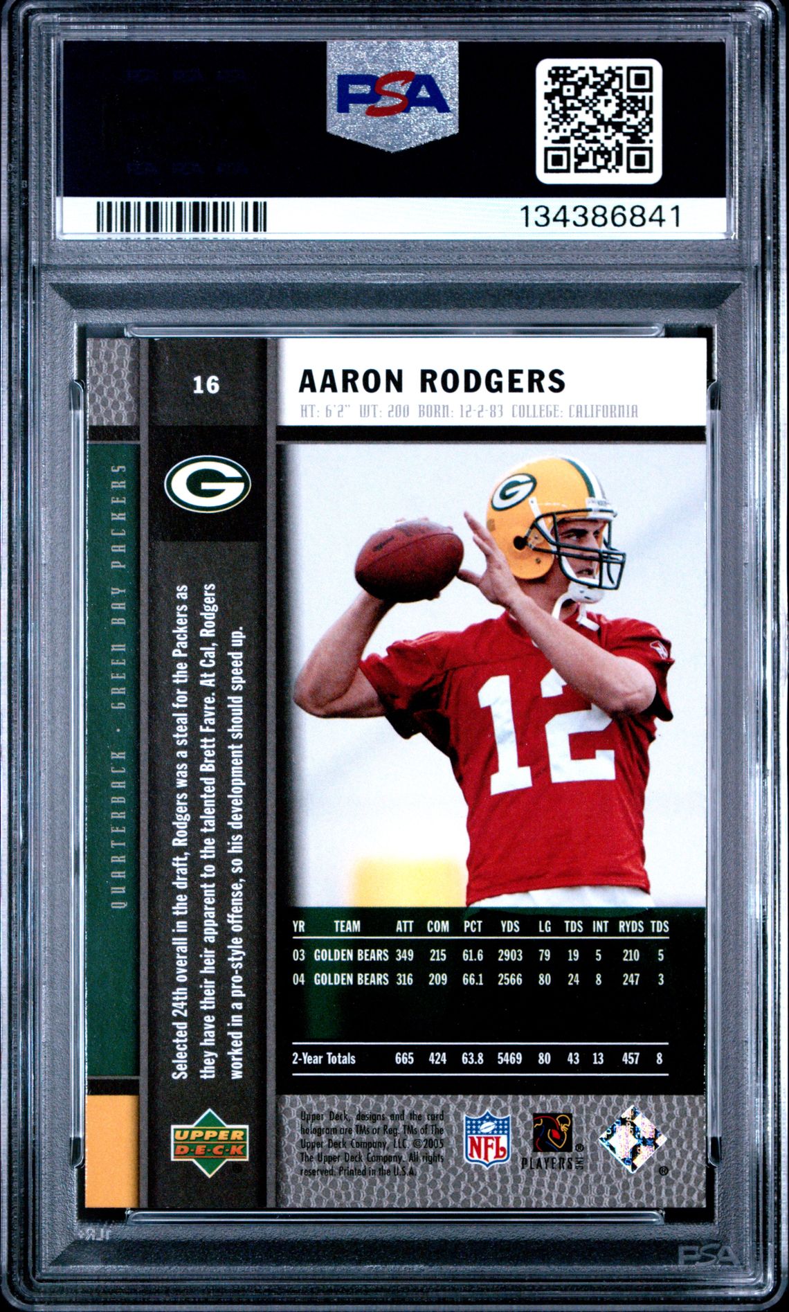 2005 Upper Deck Rookie Premiere Aaron Rodgers #16 (Platinum) Gem Mt 10 back