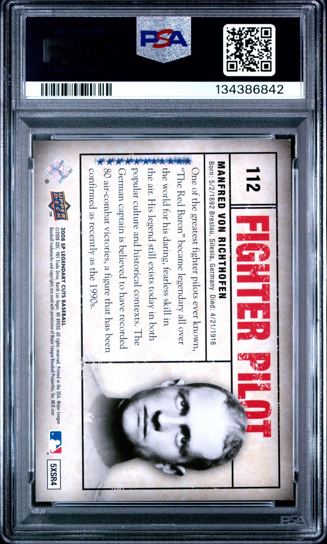2008 Sp Legendary Cuts M. Von Richthofen #112 Nm 7 back